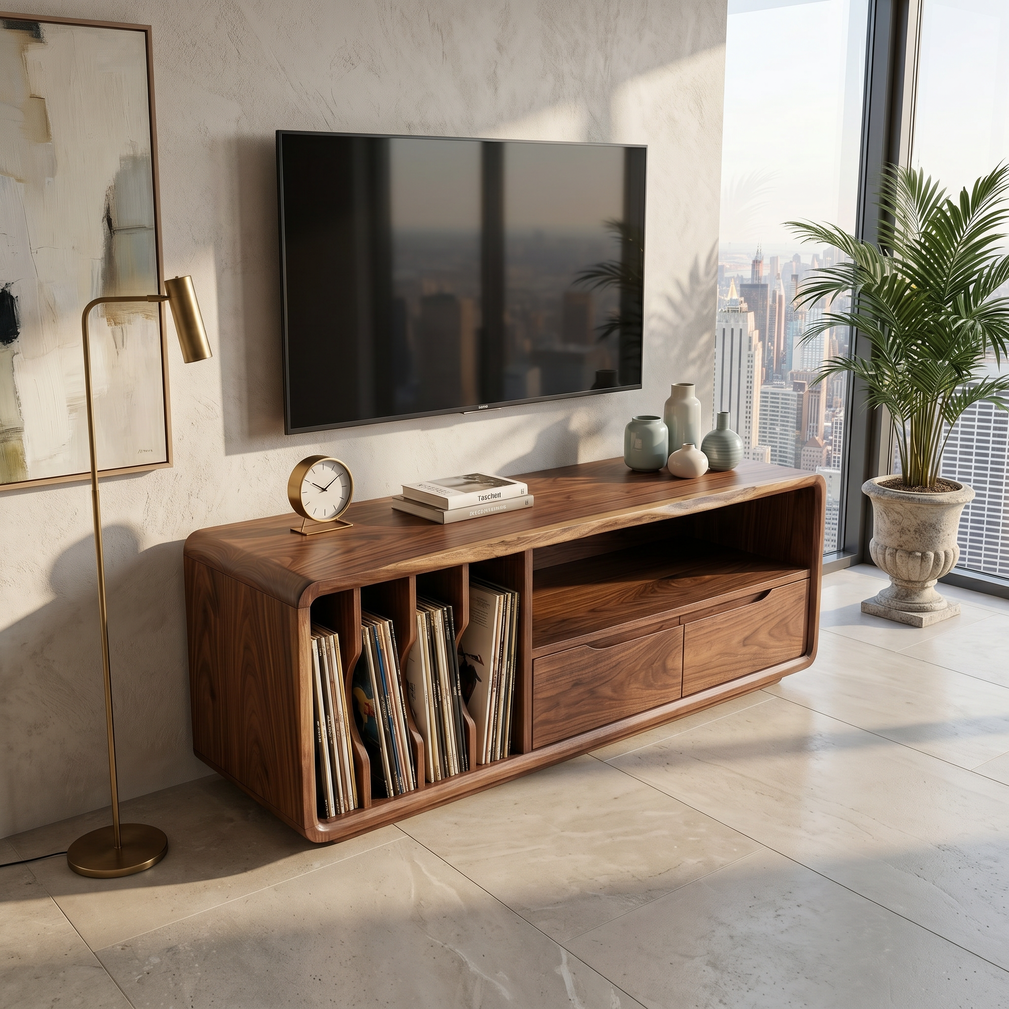 Handmade Wooden TV Cabinet Organic Curved Form SILDTTRTVC114
