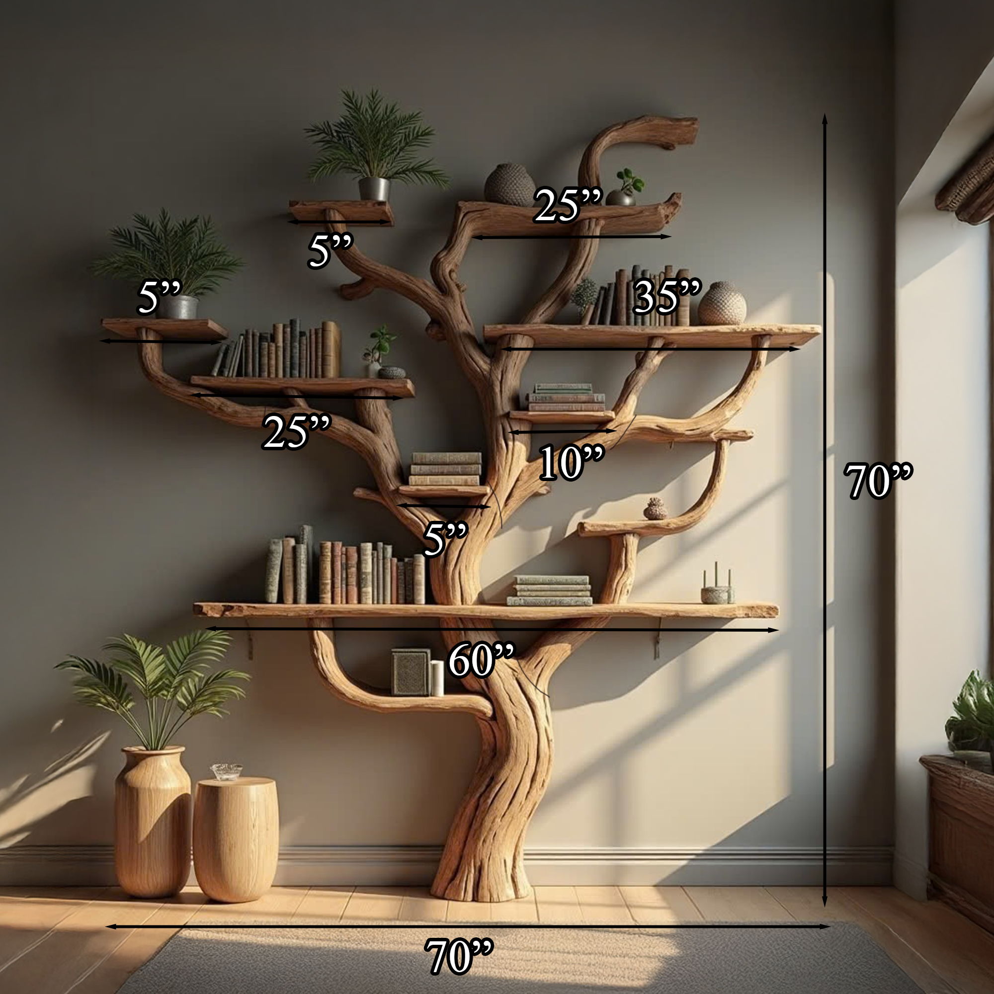 Corner Branch Shelf Wood Bookcase Wall Mounted SINLTB124