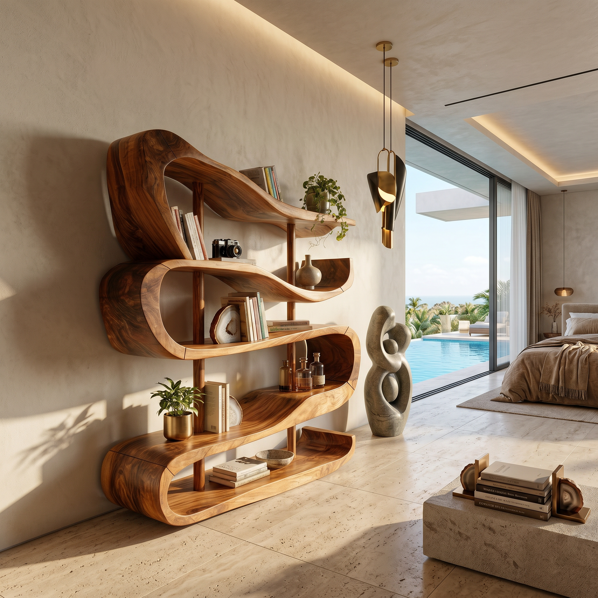 Artistic Wooden Display Shelf In Organic Form SILDTTRBS043