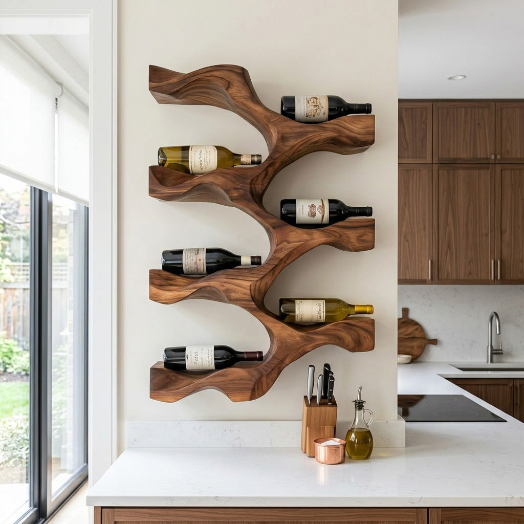 Artistic Natural Wood Wine Rack For Modern Kitchen Wall Decor RTTHHNWH010