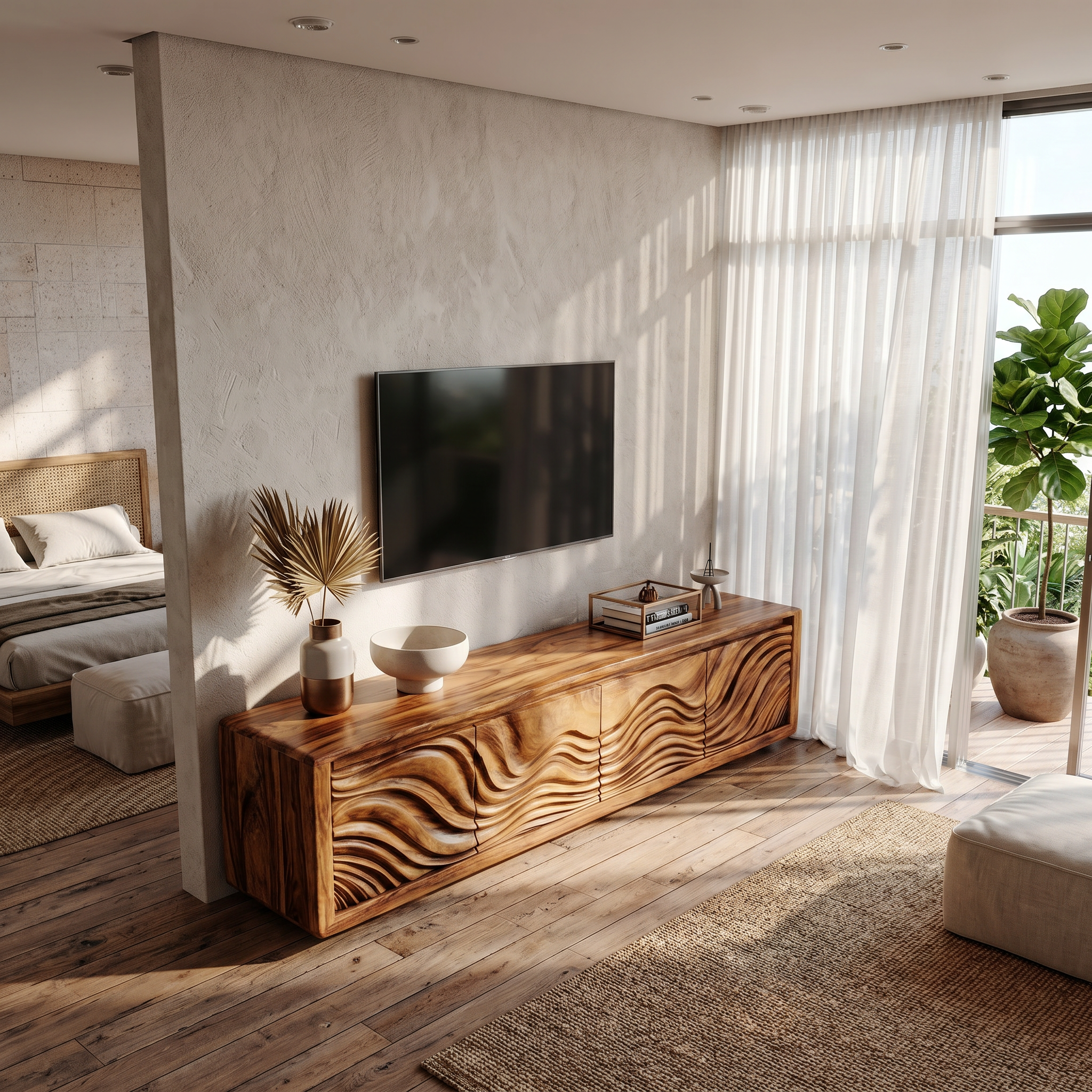 Organic Curved Media Console For Mediterranean Boho Interior SILDTTRTVC098