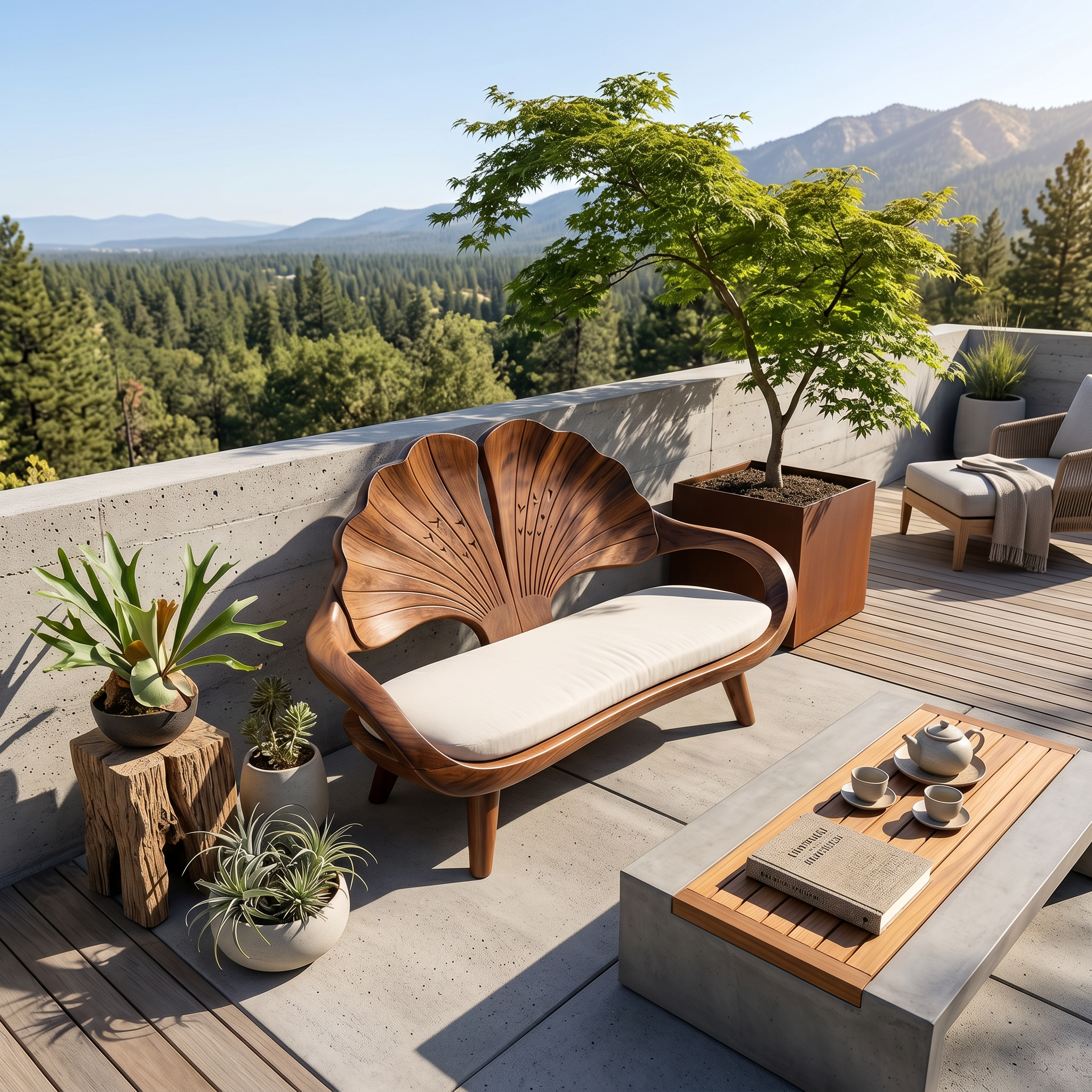 Minimalist Ginkgo Leaf Back Bench For Reading Interior Area SILDTTNBEN009