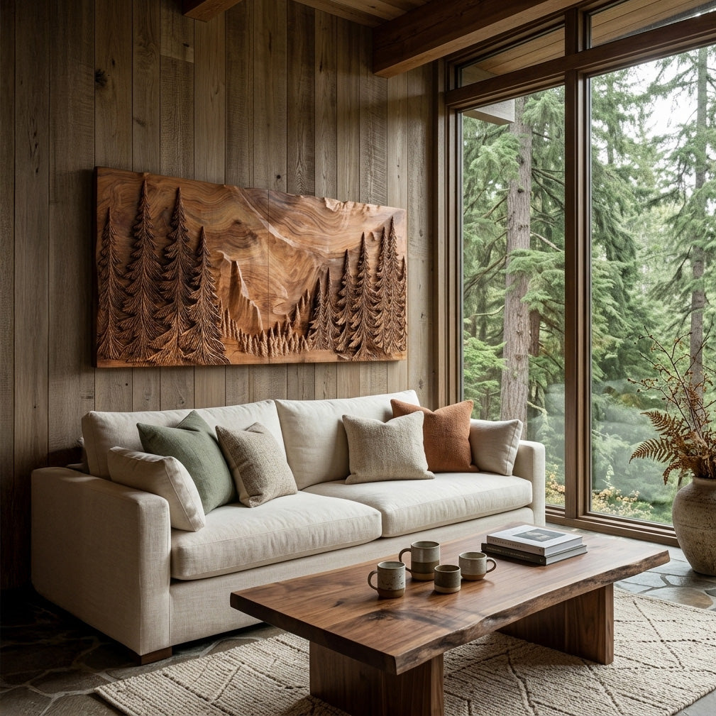 Modern Forest Mountain Wood Wall Art For Living Room RTTHHNWA209