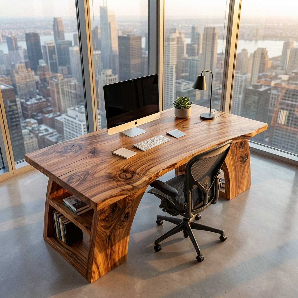 Contemporary Wooden Desk With Open Shelving For Home Office RTTHTTDE068