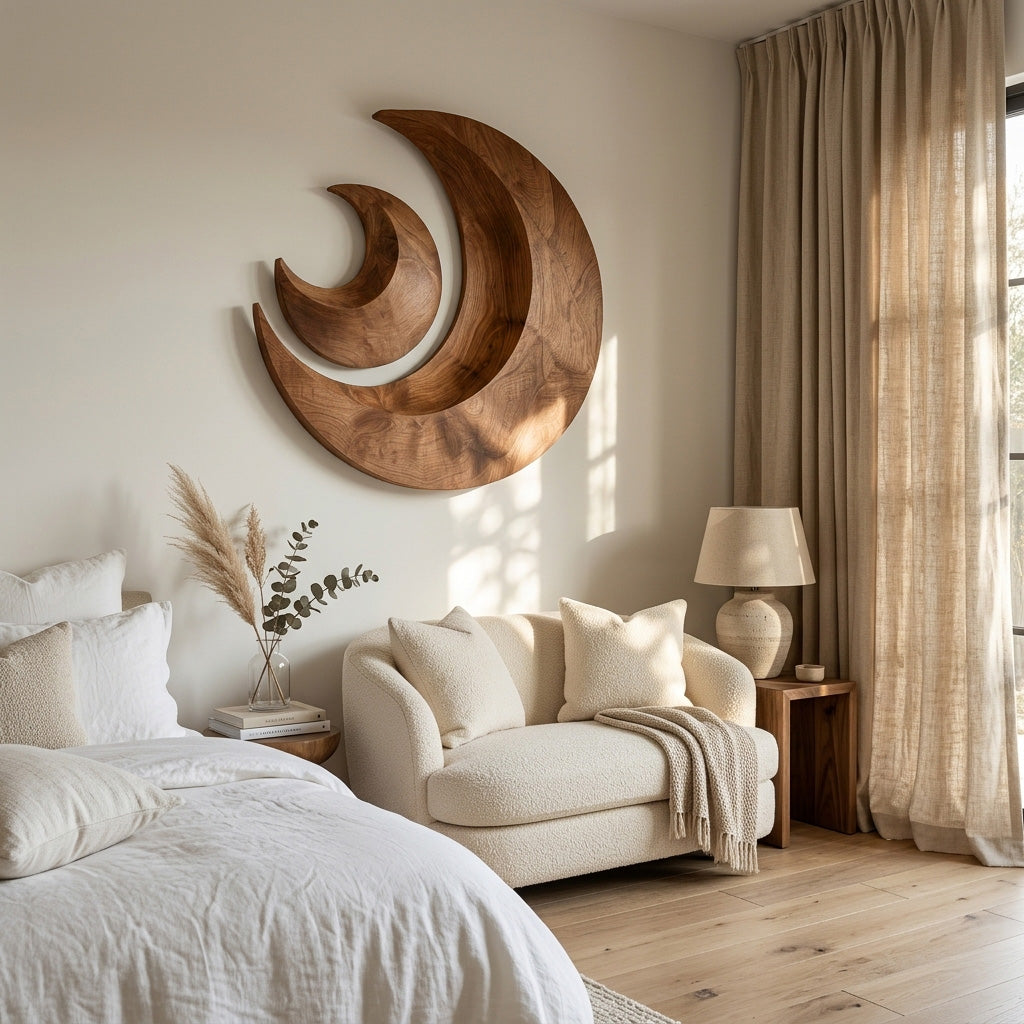 Organic Crescent Moon Wood Wall Art For Living Room RTTHHNWA203