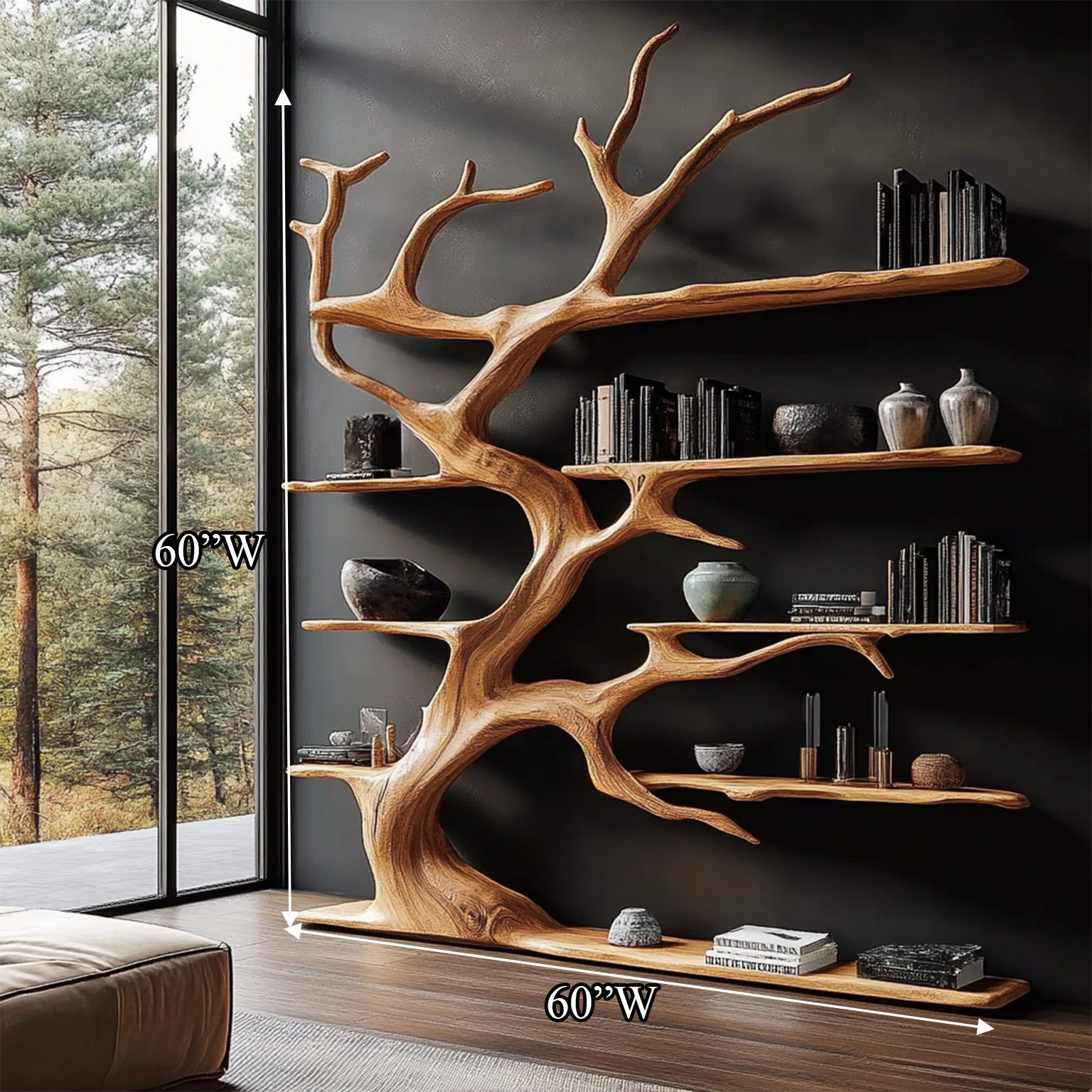 Rustic Tree Branch Bookshelf For Living Room Decor SINLSATB180