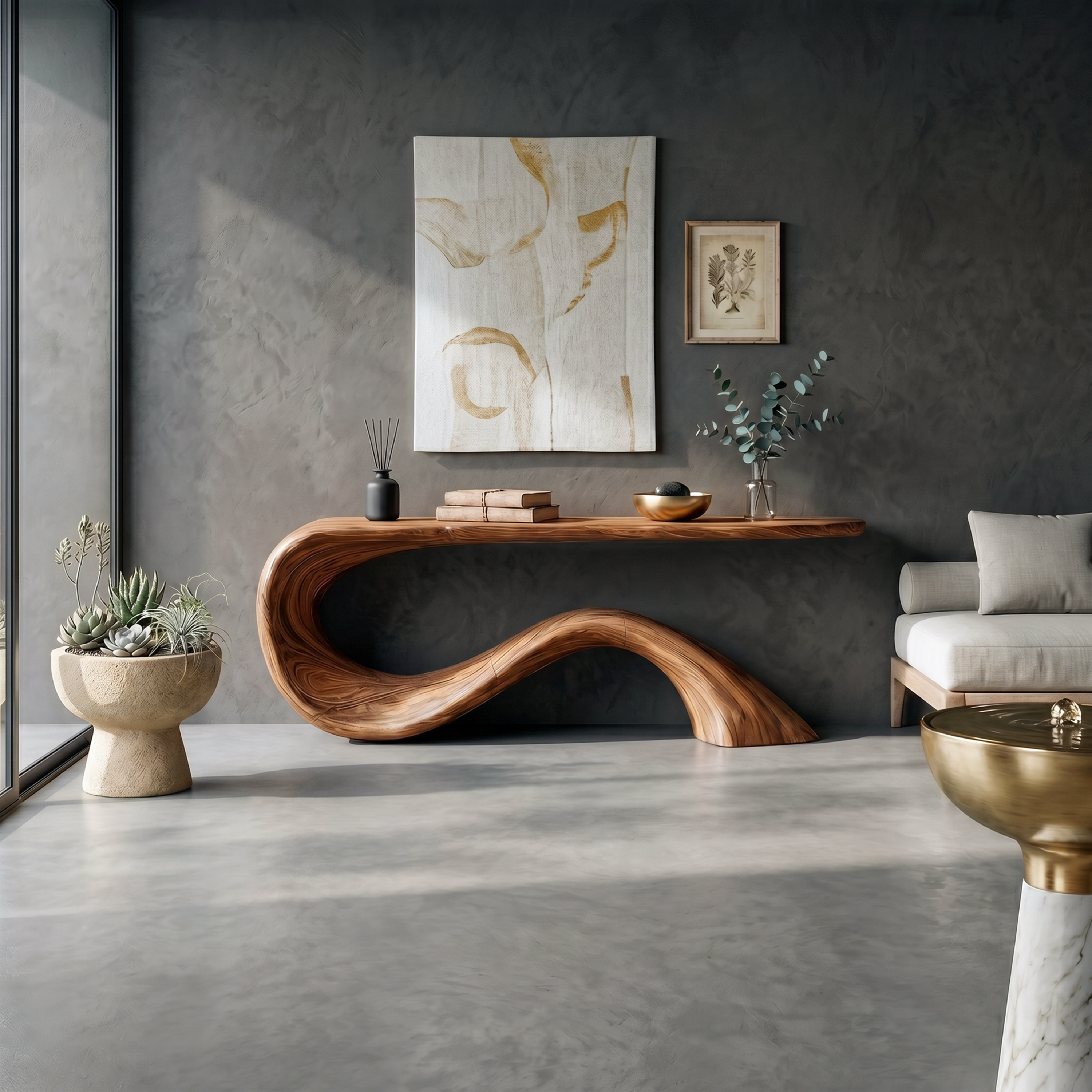 Modern Live Edge Entryway Table Organic Solid Wood For Home Decor SILDTTNCS080