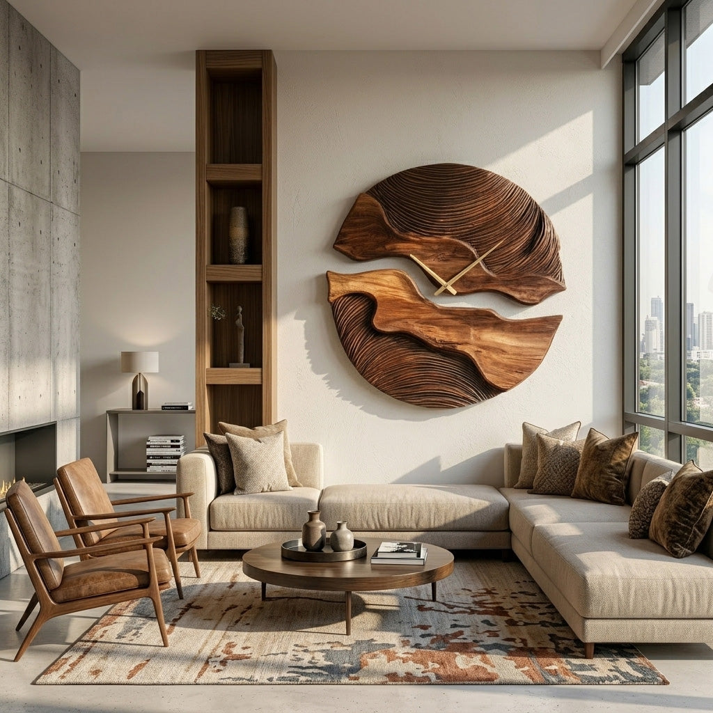 Organic Wooden Wall Clock With Unique Form For Living Room RTTHHNWAC025