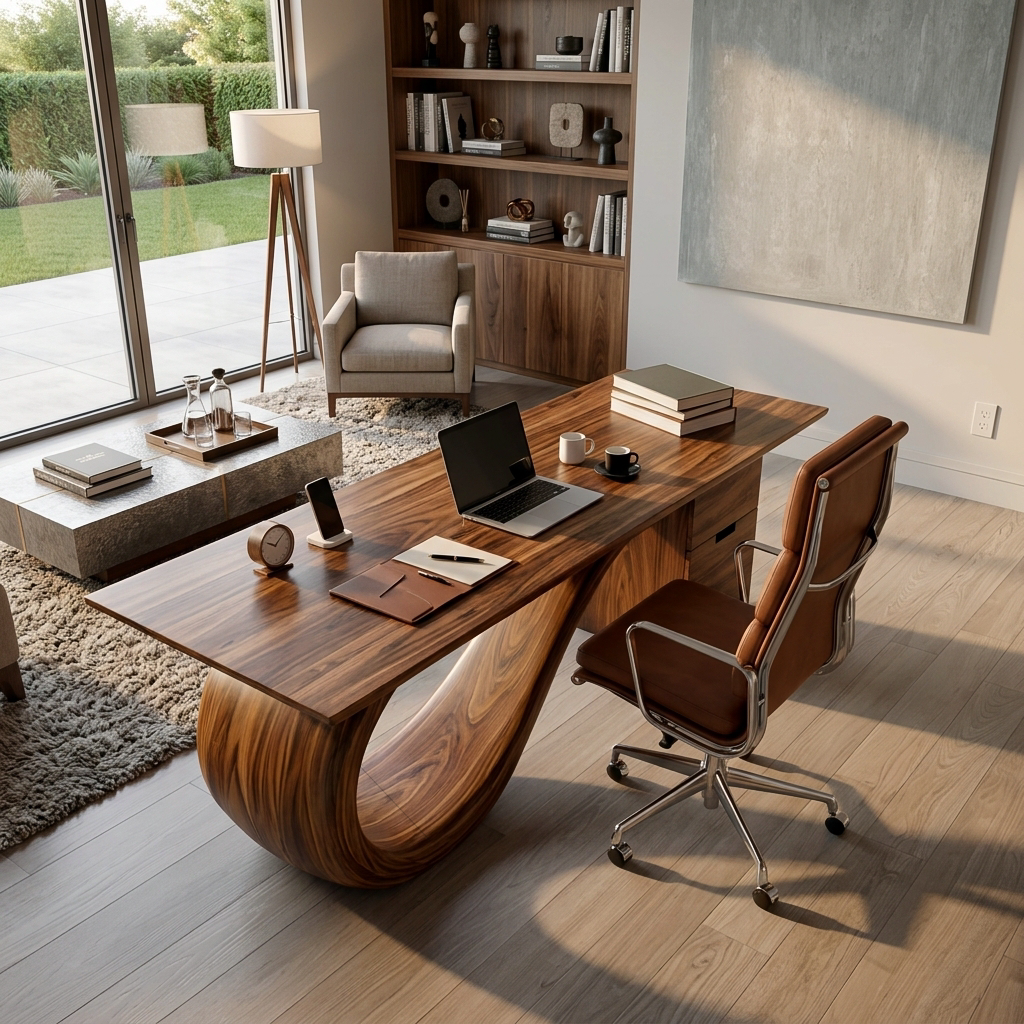 Modern Wooden Desk With Curved Base For Office RTTHTTDE075