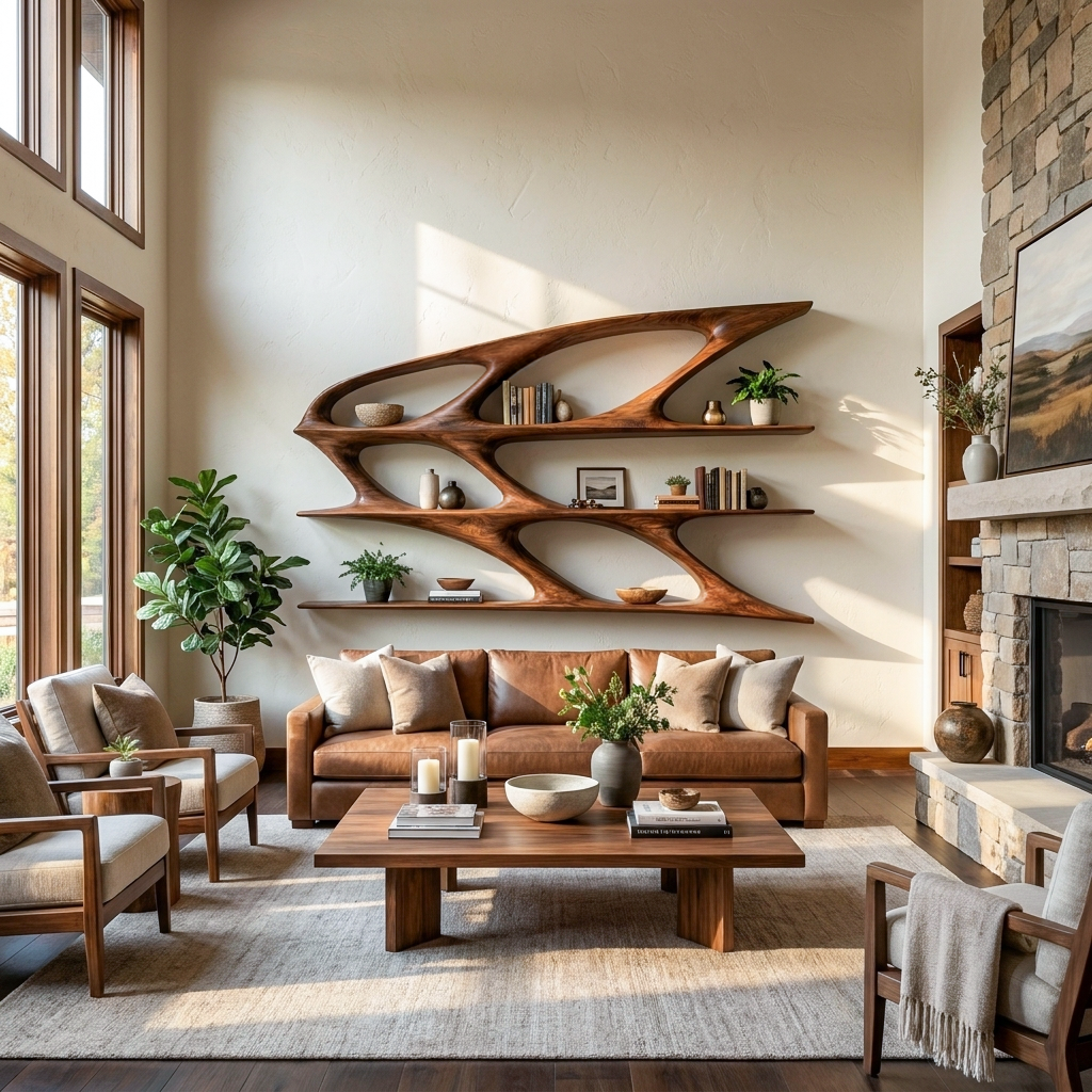 Organic Sculptural Wooden Bookshelf For Living Room Statement RTTHTTBS144