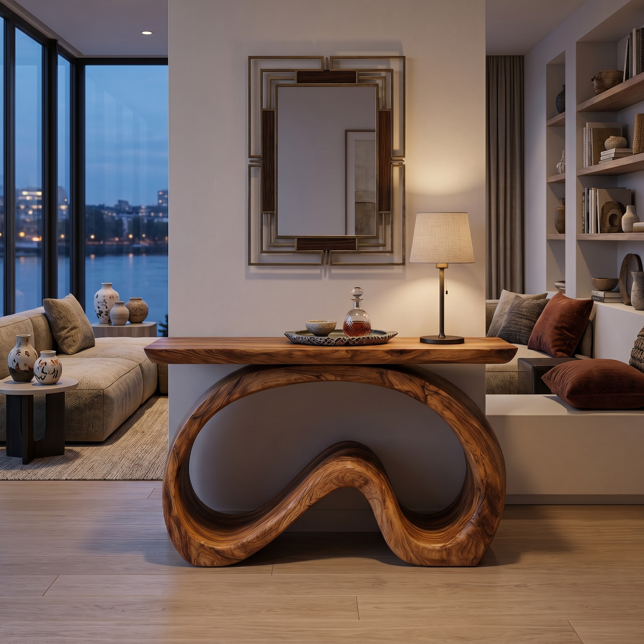 Artistic Wooden Console Table With Flowing Wood Base For Living RTTHTTCS024