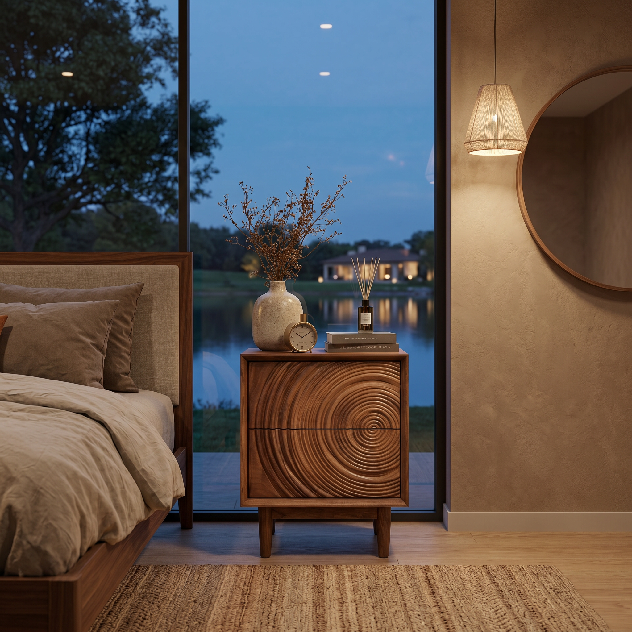 Minimalist Wooden Nightstand With Sculptural Door For Modern Bedroom RTTHTTNS026