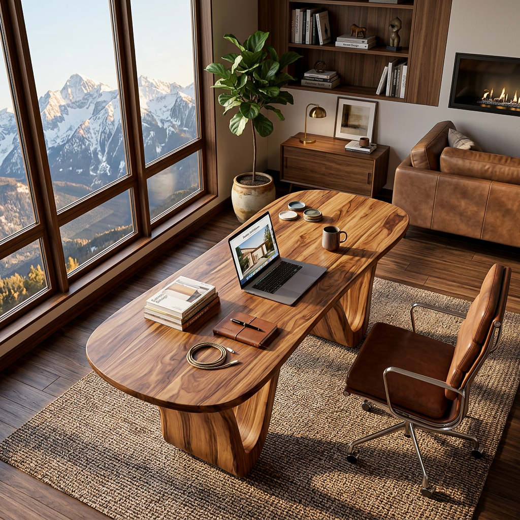 Modern Wooden Desk With Curved Base For Home Office RTTHTTDE074