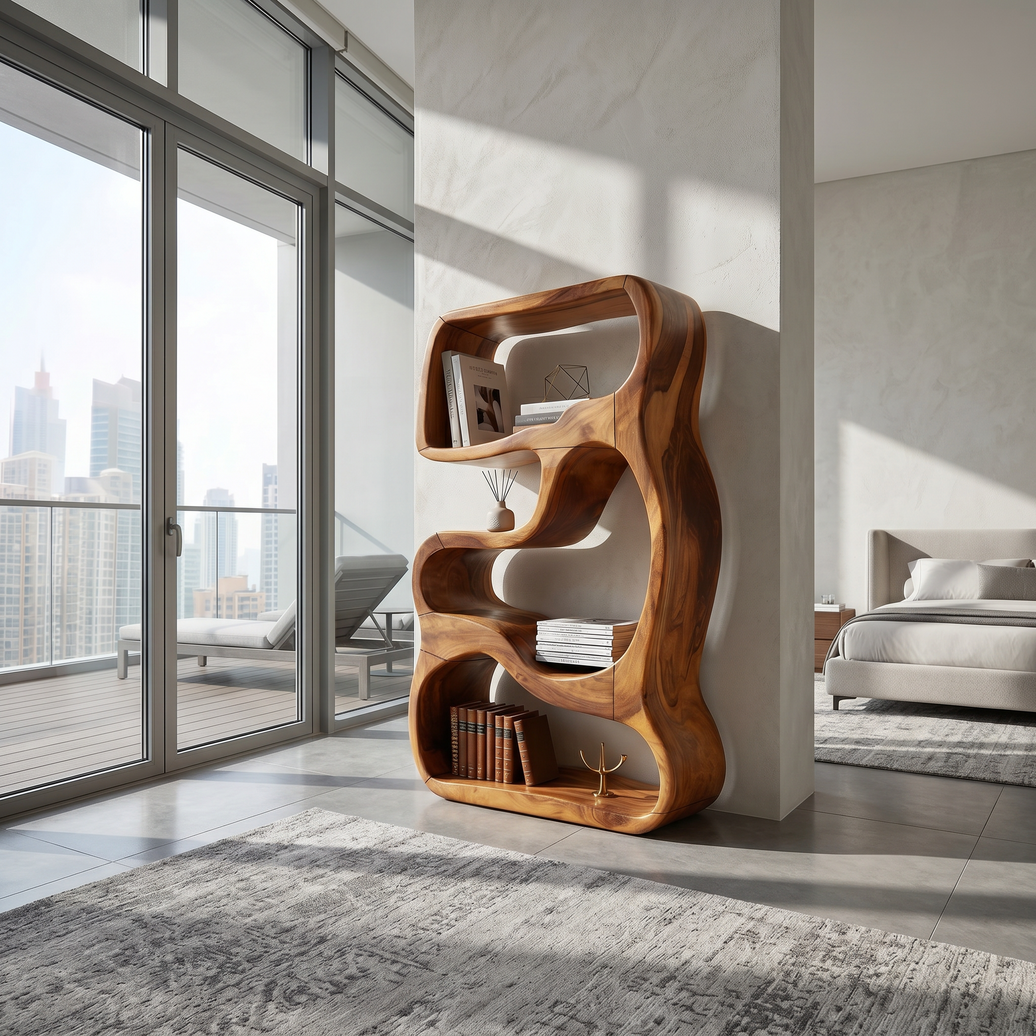 Minimalist Wooden Bookshelf Featuring Curved Side Panels SILDTTRBS044