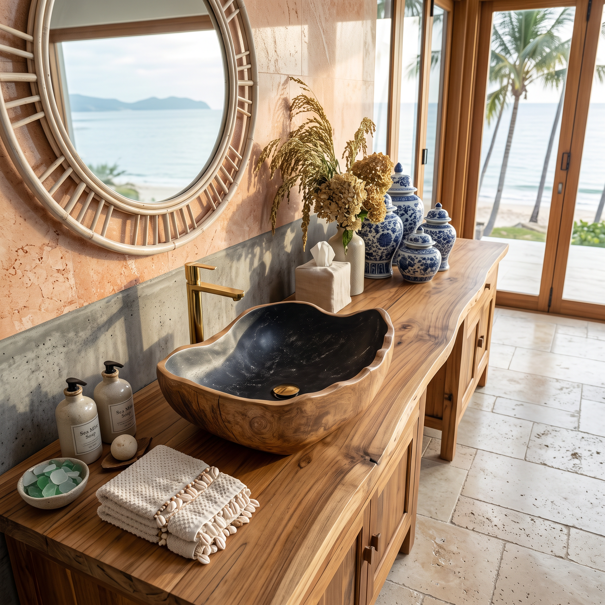 Solid Wood Sink Mid Century Look For Bathroom Interior SILDTTRVS012