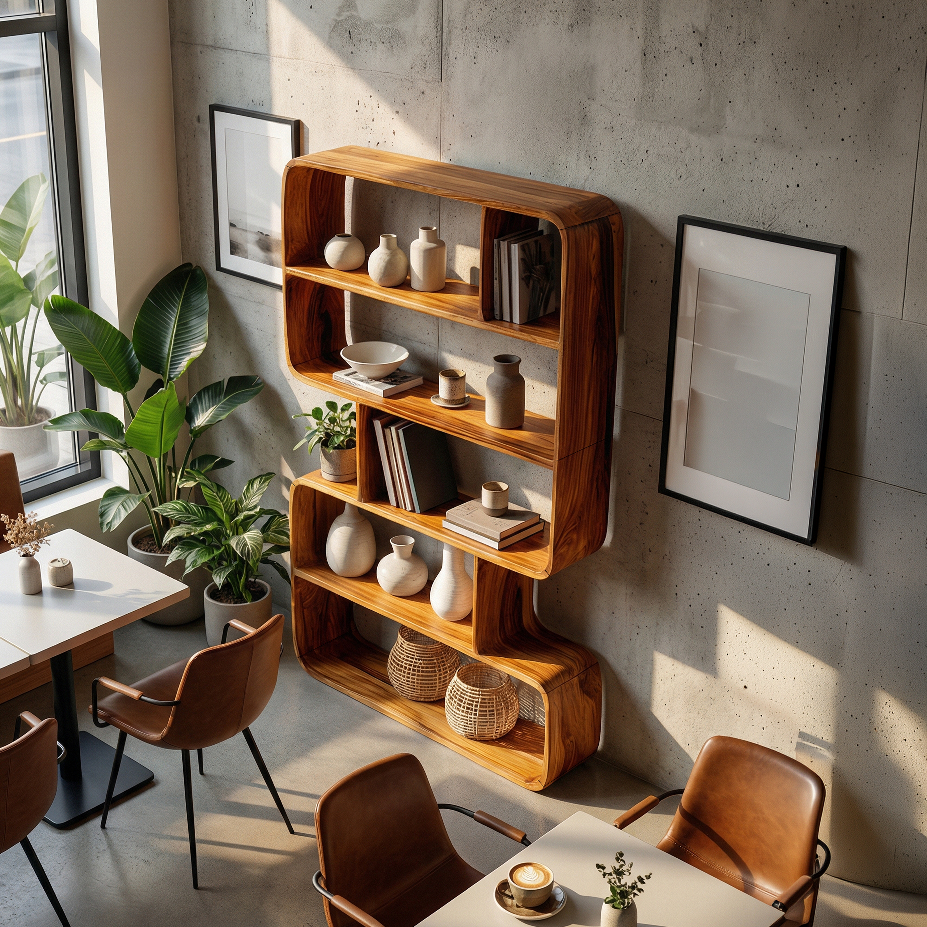 Japandi Sculptural Bookshelf Bathroom Storage Display SILDTTRBS016