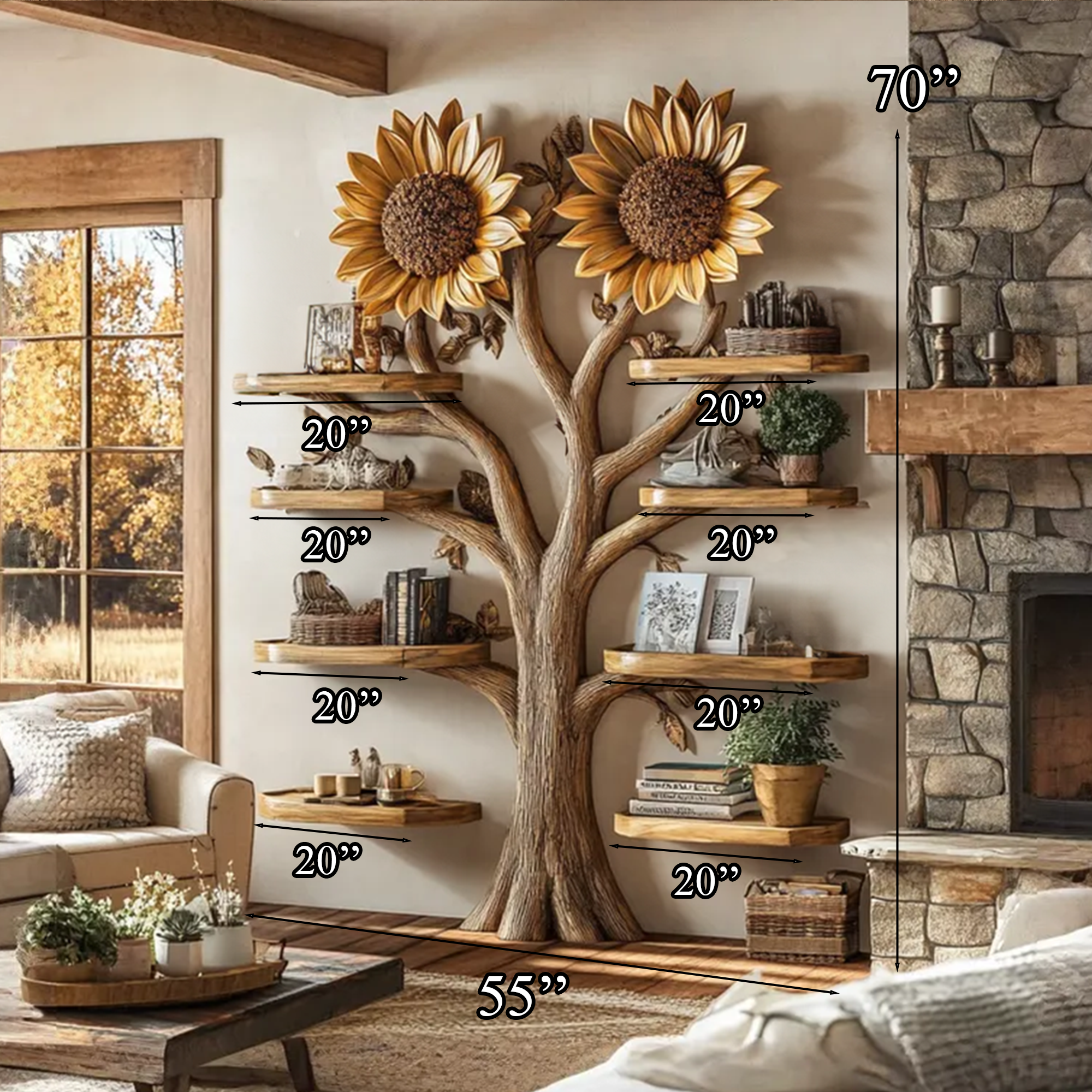 Driftwood Branch Tree Bookshelf Wall Mounted Shelf SINLTB113