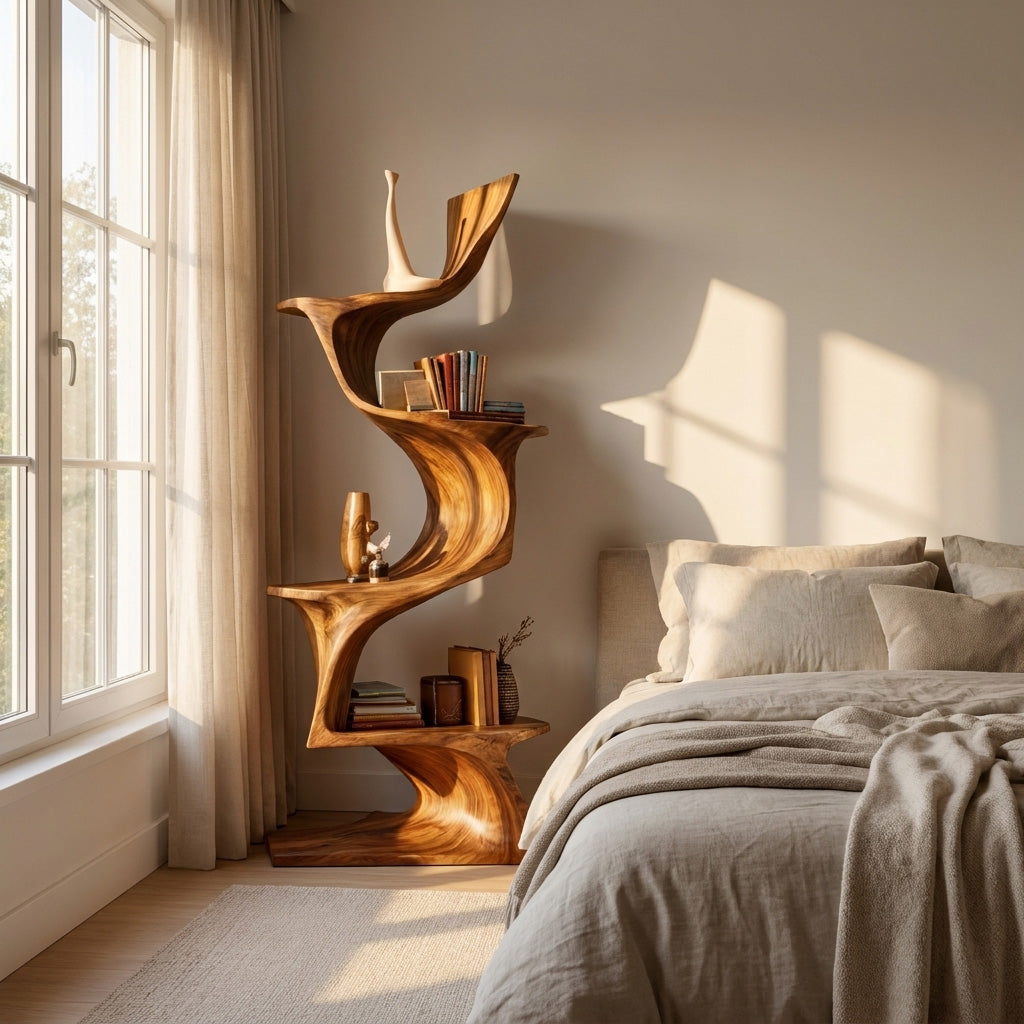 Organic Modern Natural Wood Bookshelf For Home Decor Corner RTTHHNBS171