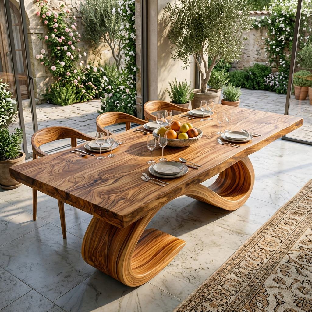 Modern Wooden Dining Table With Curved Base For Dining Area RTTHTTDN055
