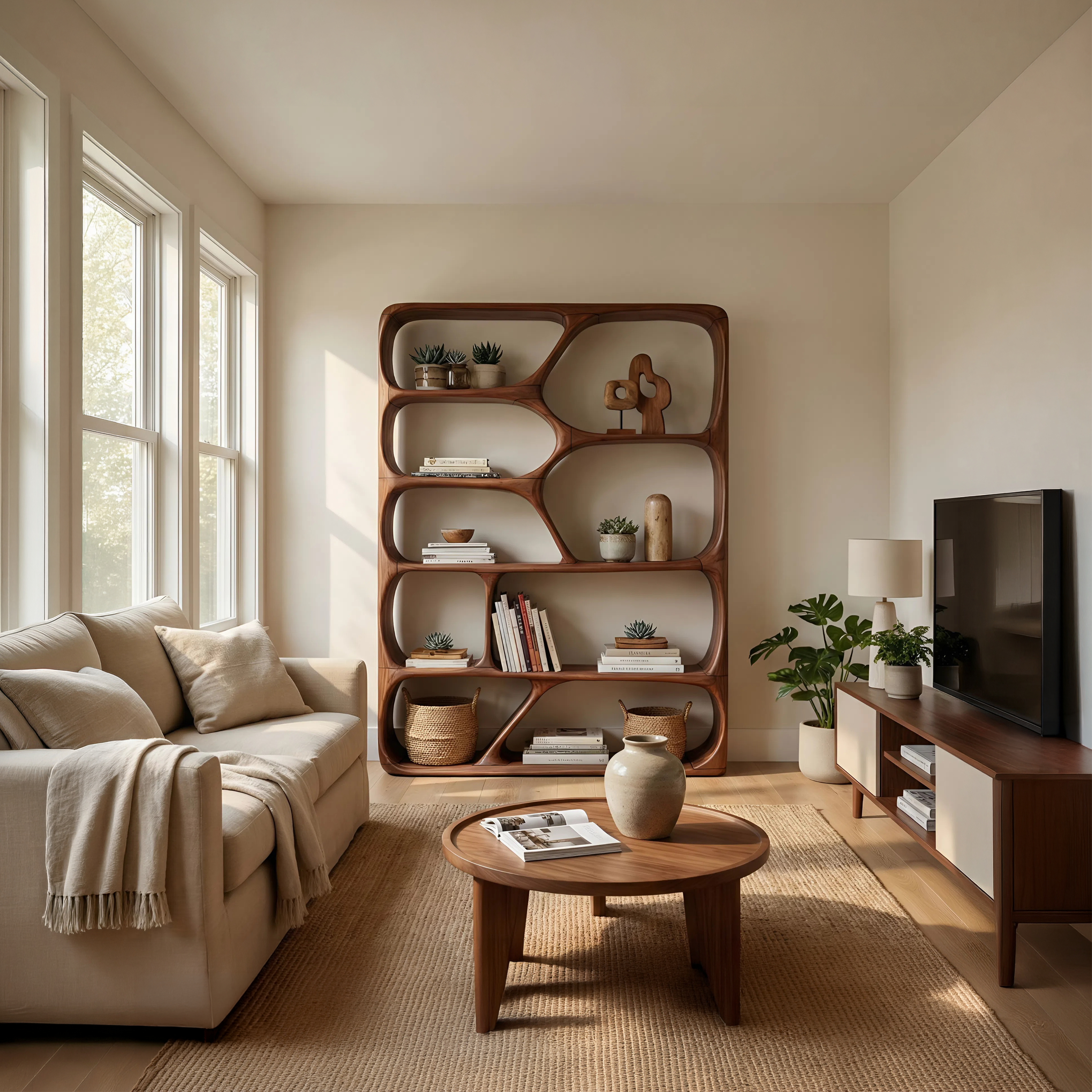 Mid Century Handcrafted Bookcase Storage Organizer For Living Room SILDTTNBS002