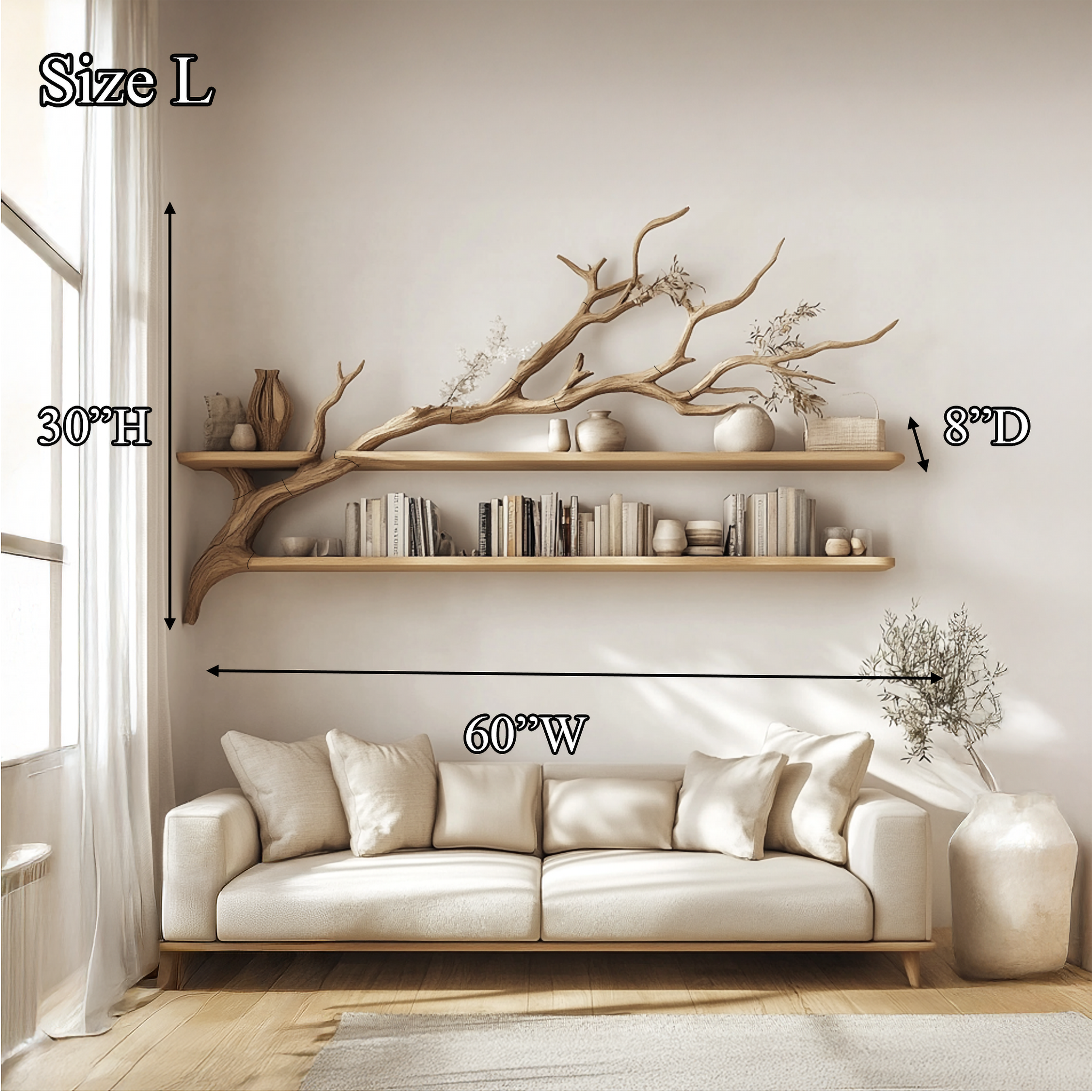 Rustic Tree Wall Art Shelf Modern Living Room SINLSATBS041