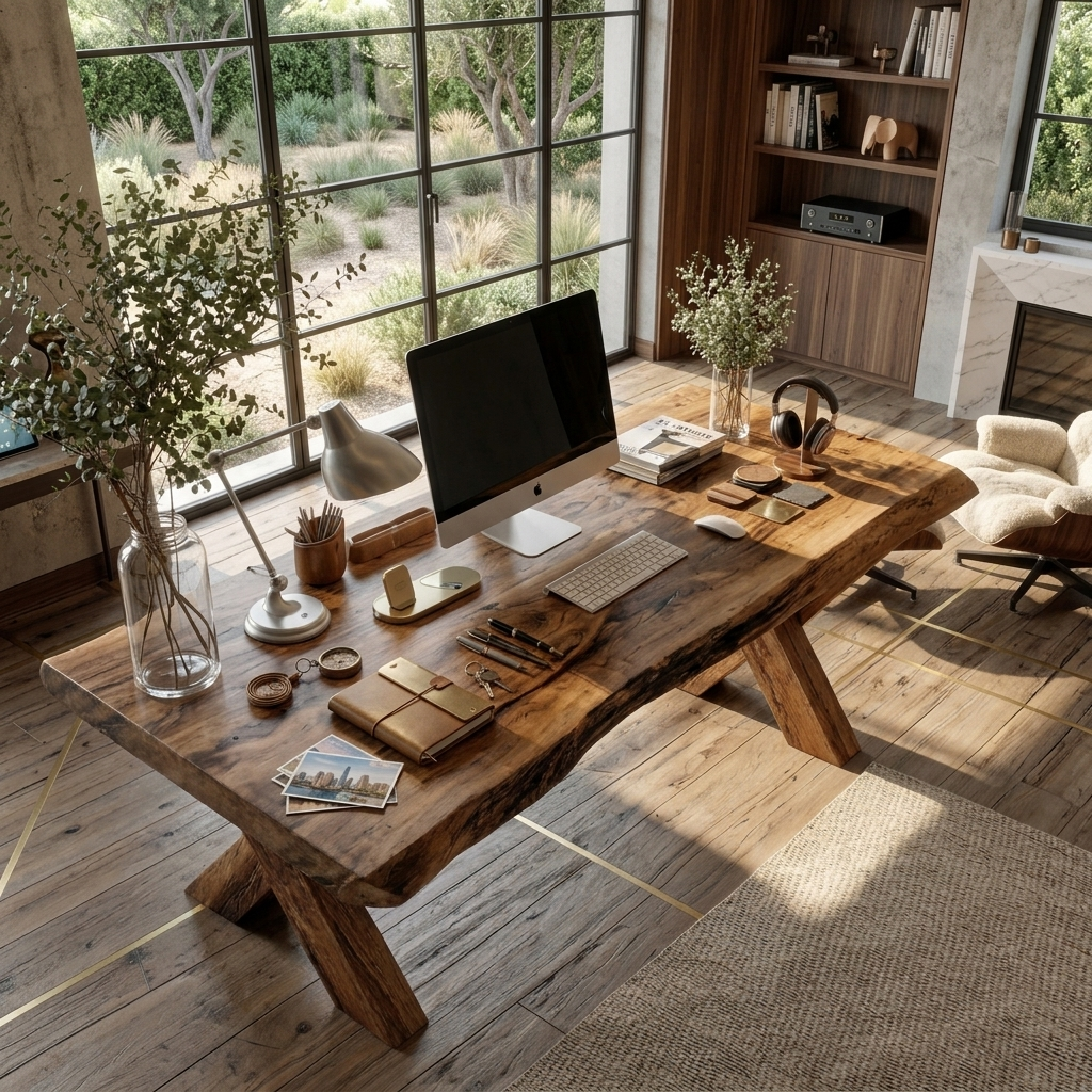 Rustic Live Edge Desk With X Legs For Home Office SITHTTDE035