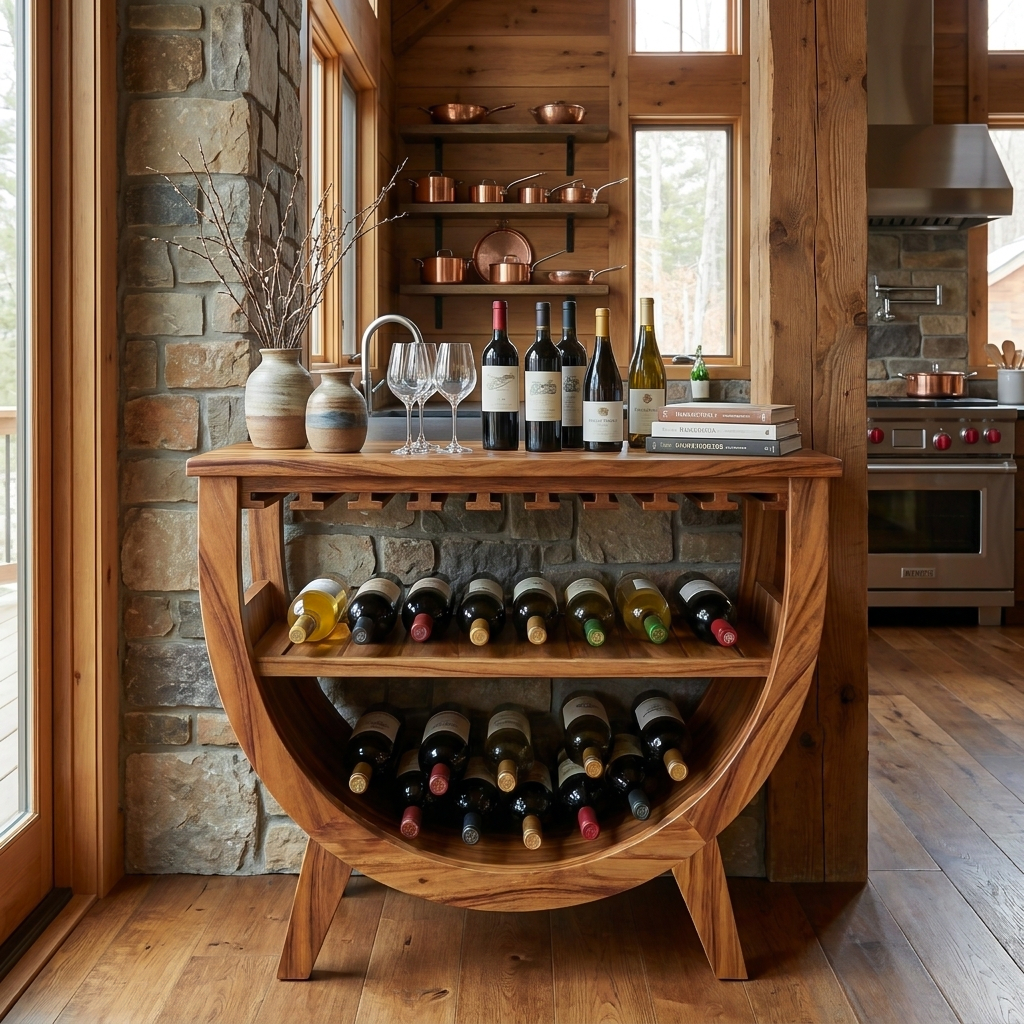 Wooden Wine Cabinet With Built In Glass Rack For Kitchen RTTHTTBCA035