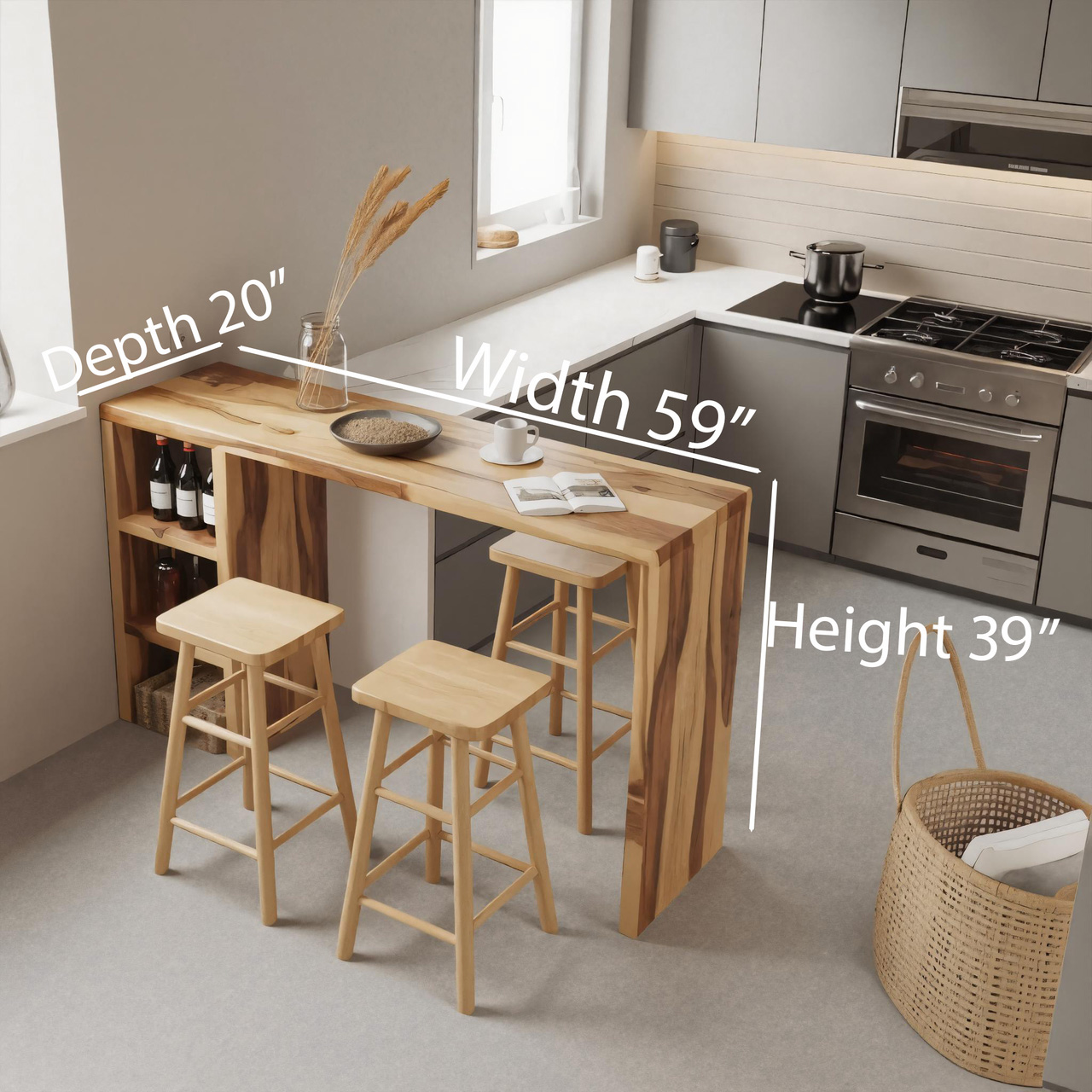 Minimalist Breakfast Bar Table With Stools For Small Kitchens Or Studios SITHHNBTA003
