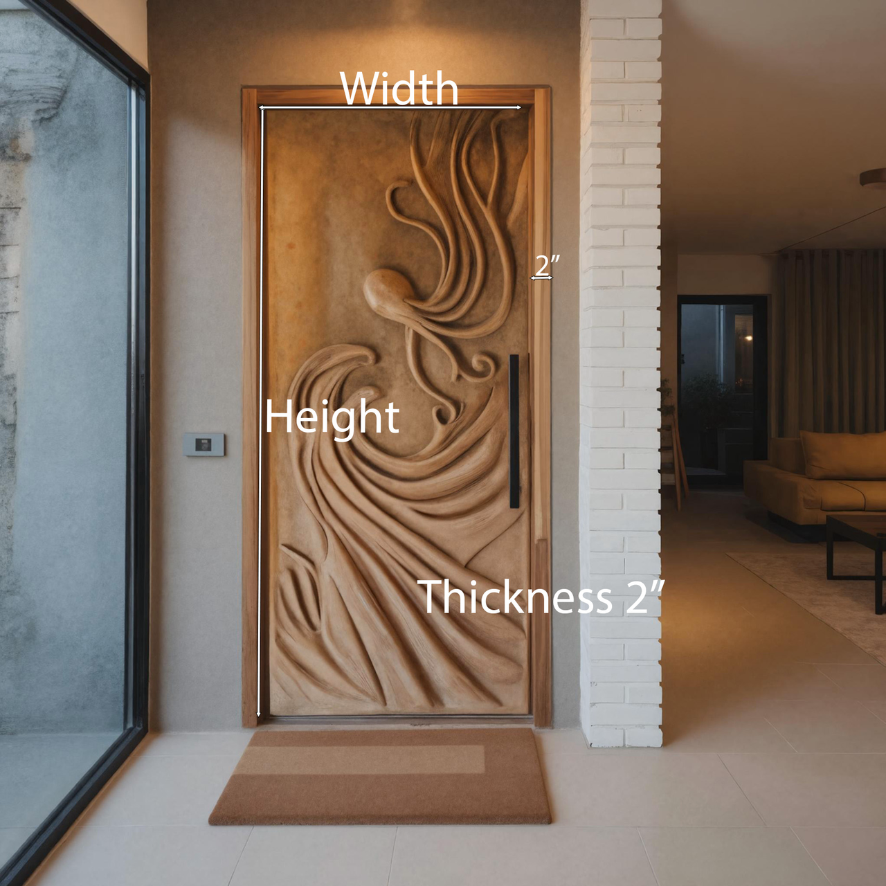 Artistic Carved Door with Water Wave And Octopus Design For Entrance And Front Door SITHHNDOR016