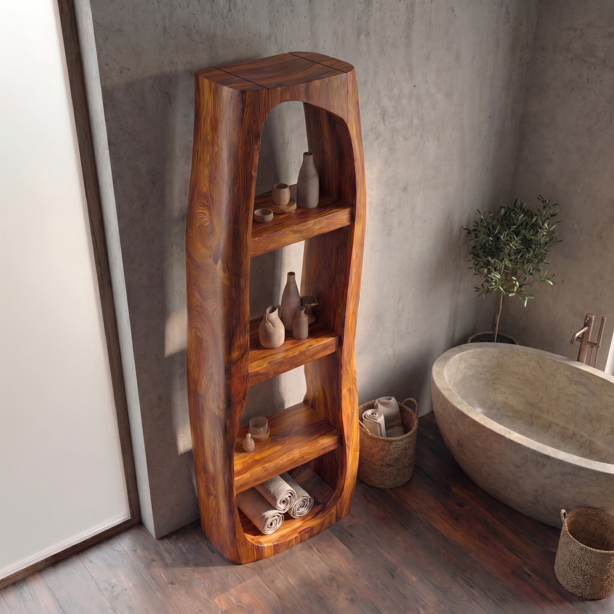 Minimal Bathroom Storage Cabinet With Curved Arched Design For Bathroom SINLSABCT030