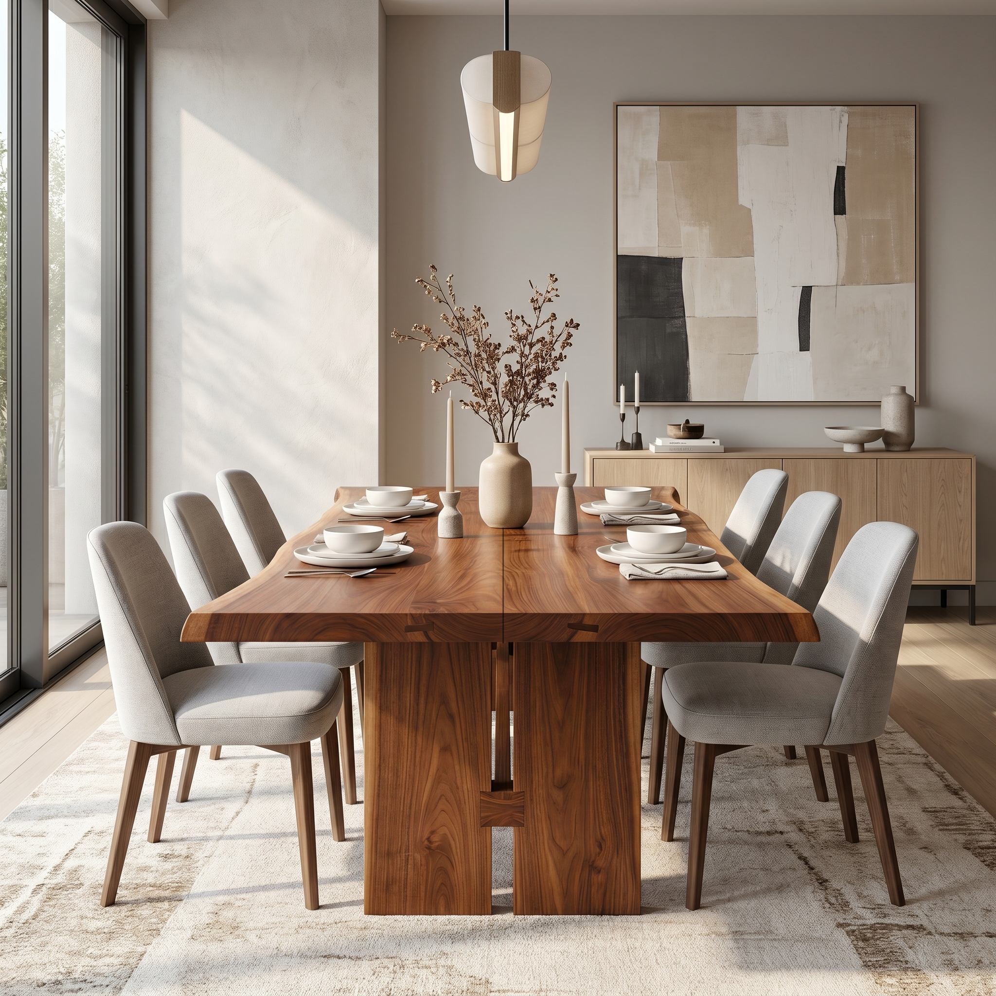 Sculptural Dining Table With Chunky Pedestal Base For Dining Room SINLSADT193