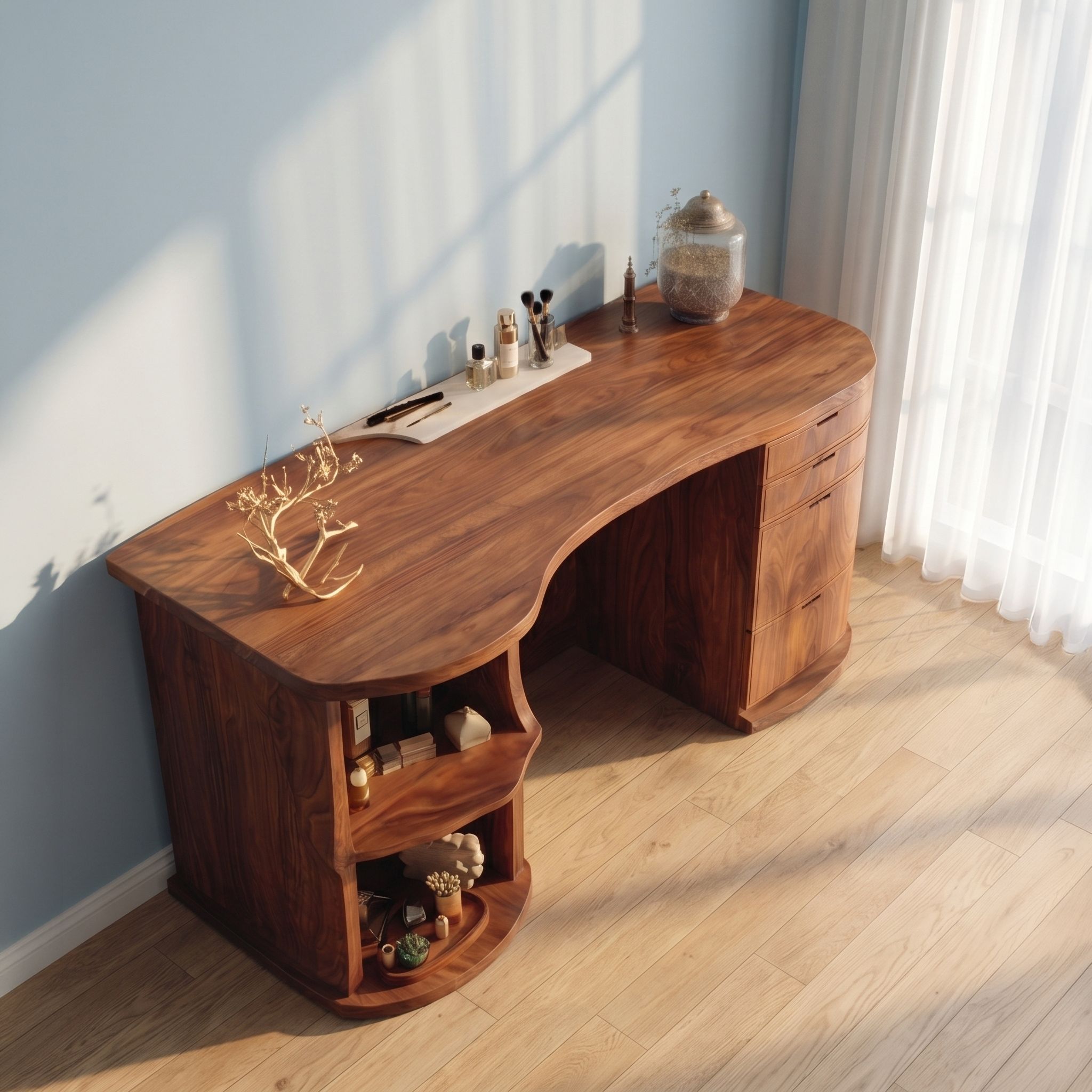 Rustic Vanity Desk With Built In Storage Cabinet For Bedroom SINLSABDT077