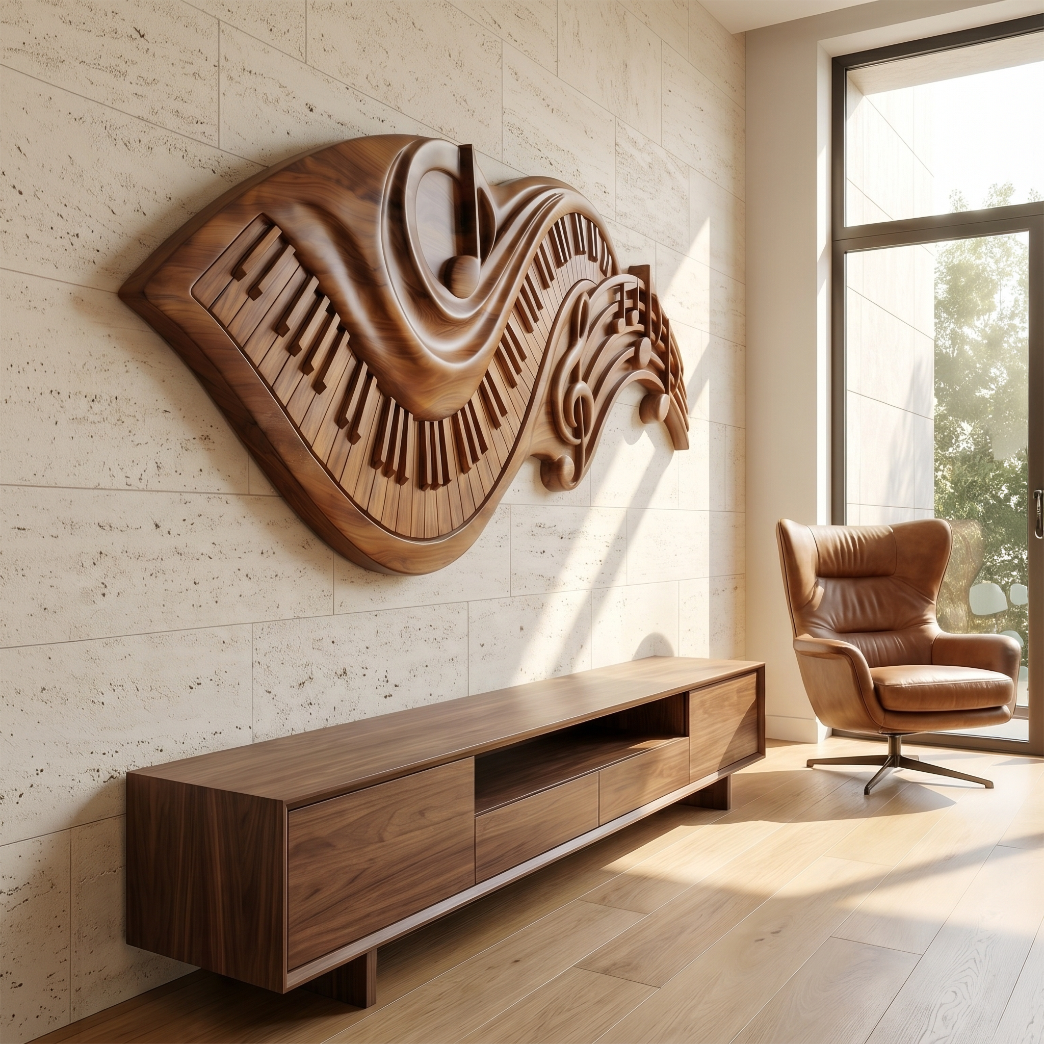Flowing Piano Keys Wooden Wall Art For Living Room SINLSAWD075