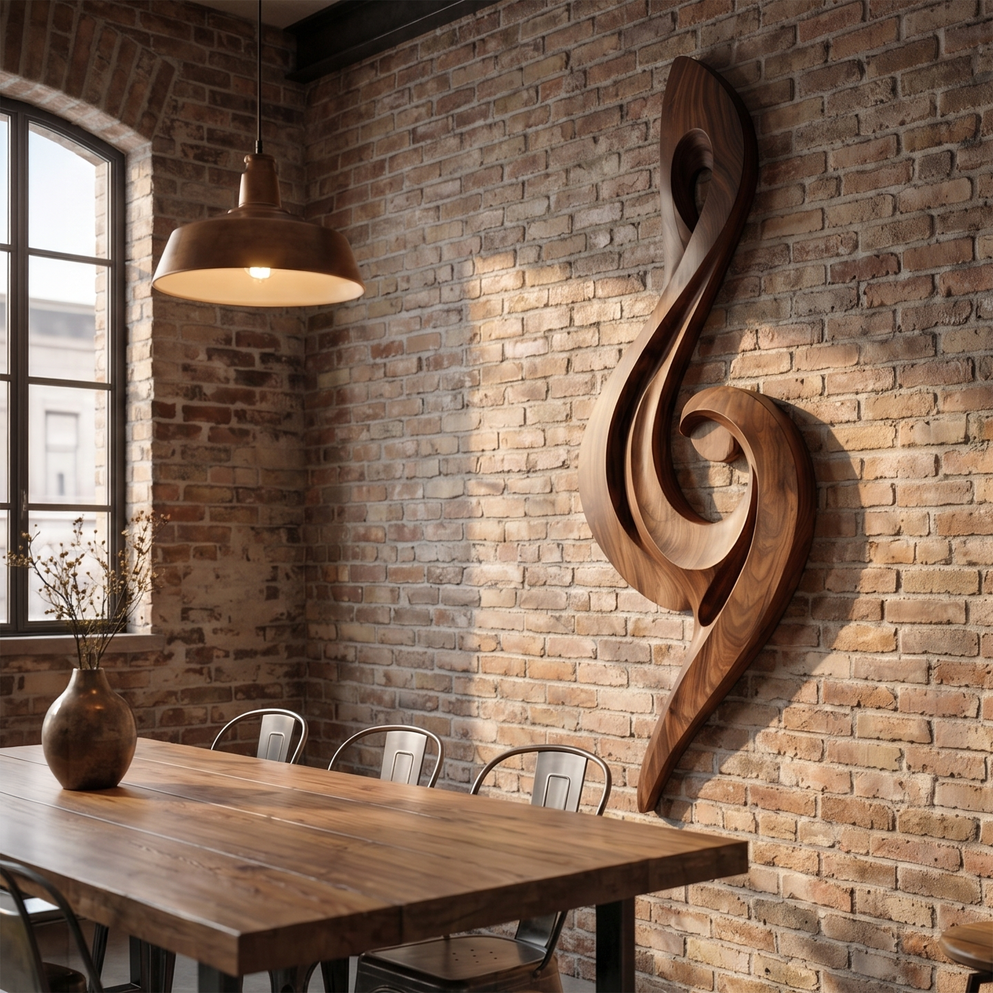 Sculptural Treble Clef Wooden Wall Decor For Living Room SINLSAWD078