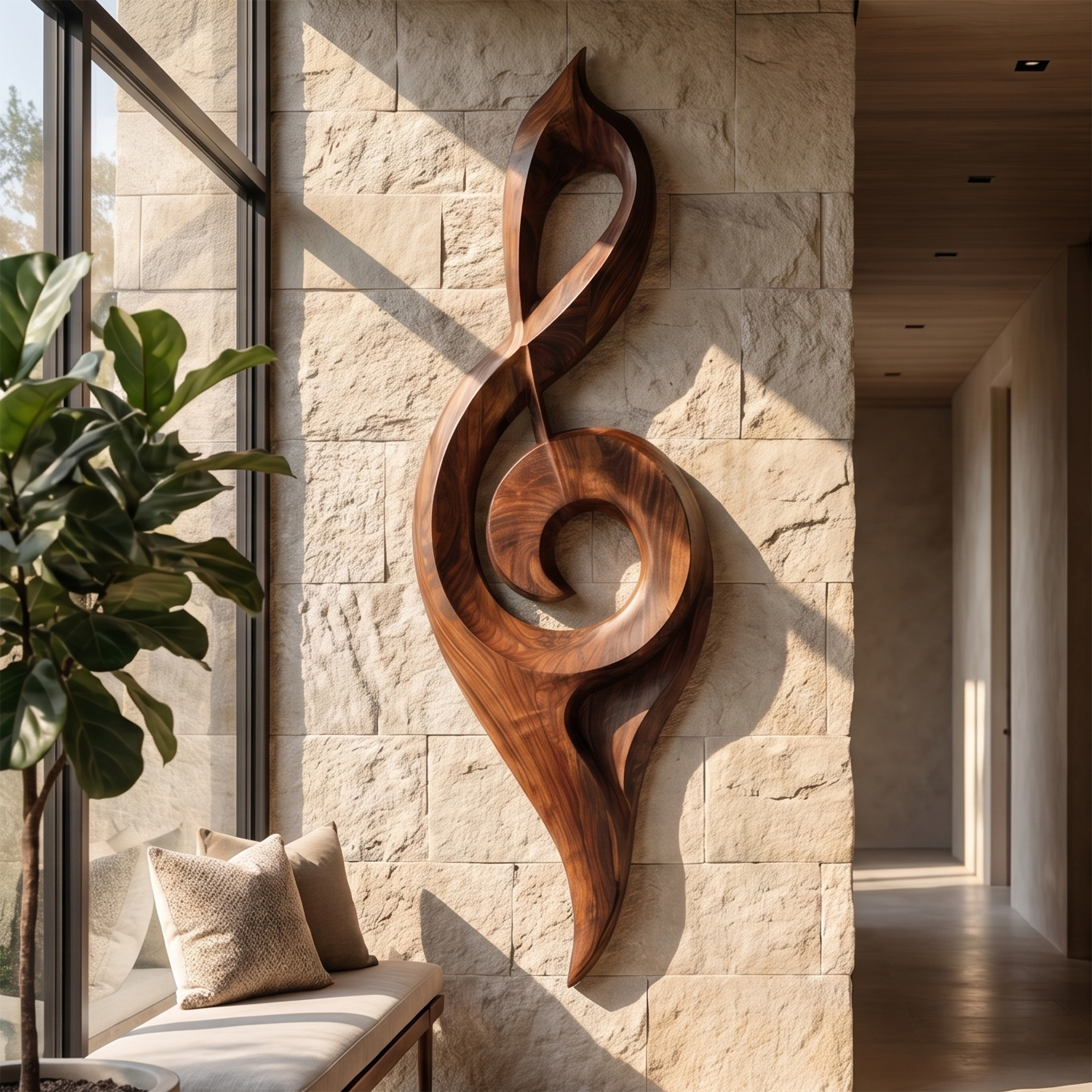Contemporary Treble Clef Wall Sculpture With Organic Curves For Living Room SINLSAWD079