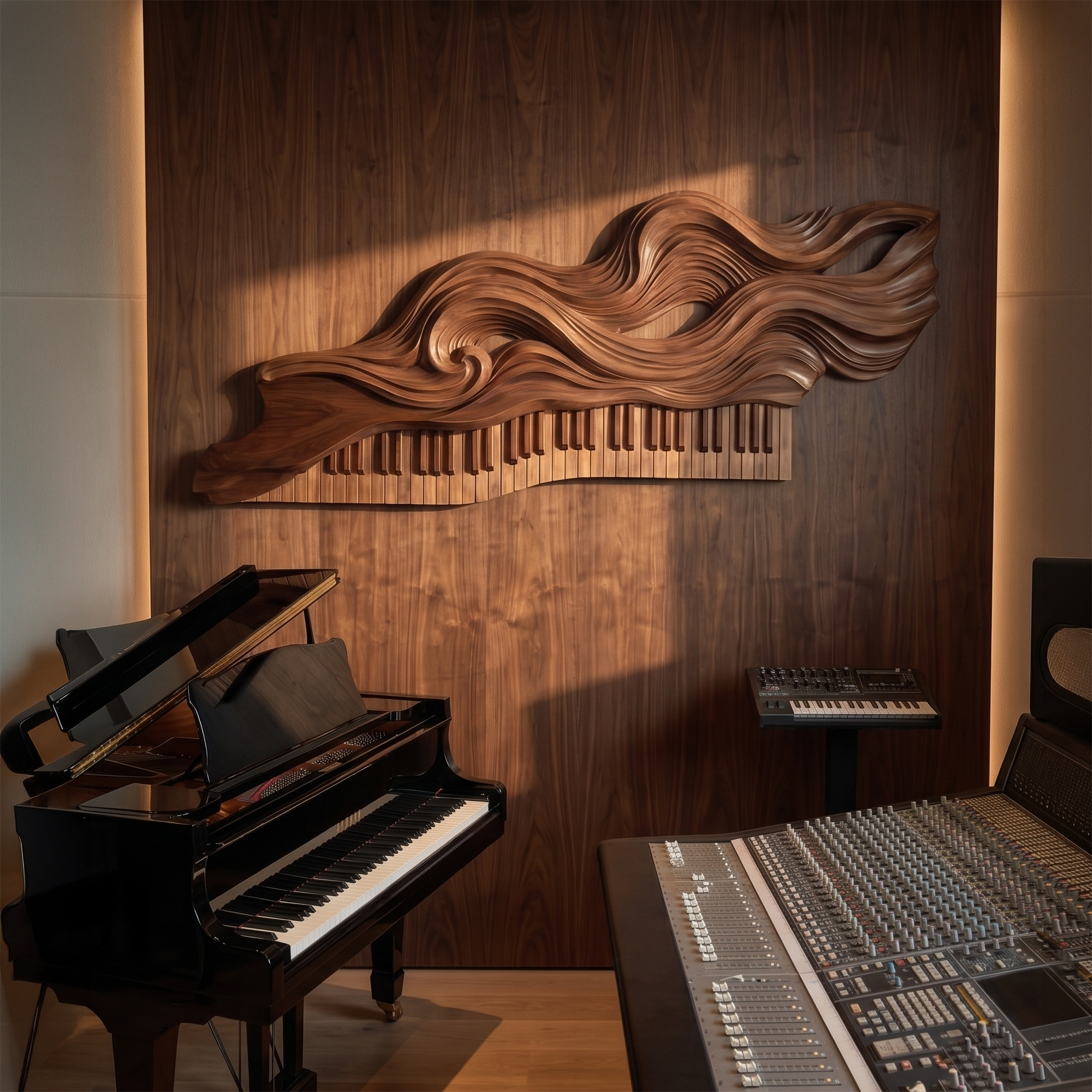 Organic Flowing Piano Melody Wooden Wall Art For Living Room SINLSAWD083