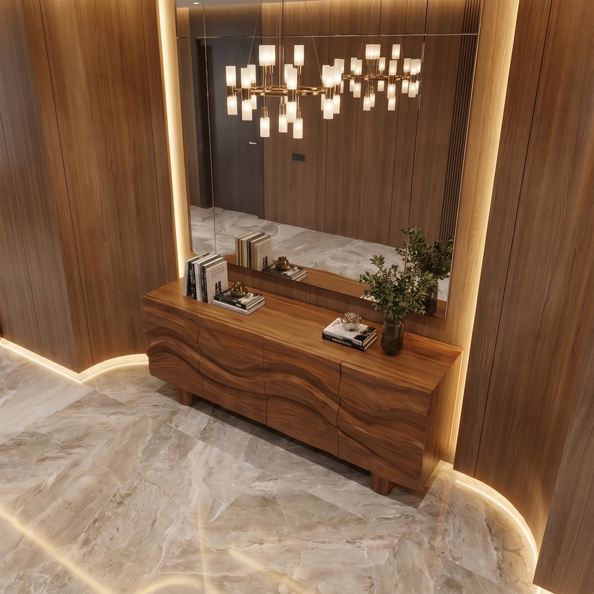 Modern Organic Sideboard With Wave Front Wood Doors For Living Room SINLSASC521