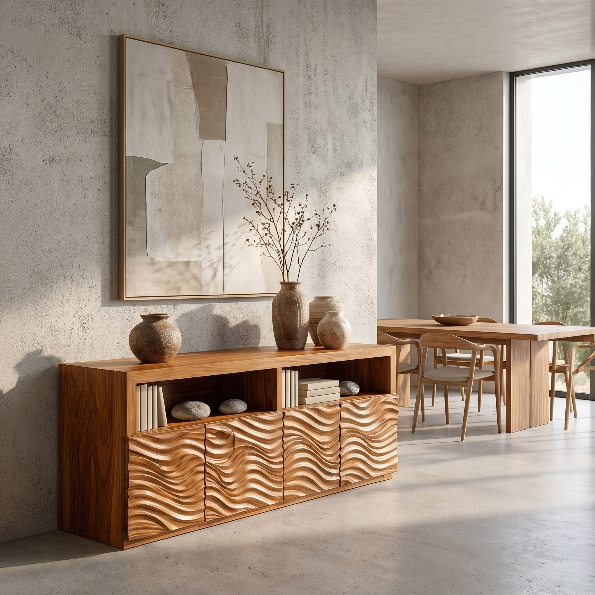 Contemporary Sideboard With Carved Wood Doors And Functional Storage For Living Room SINLSASC527