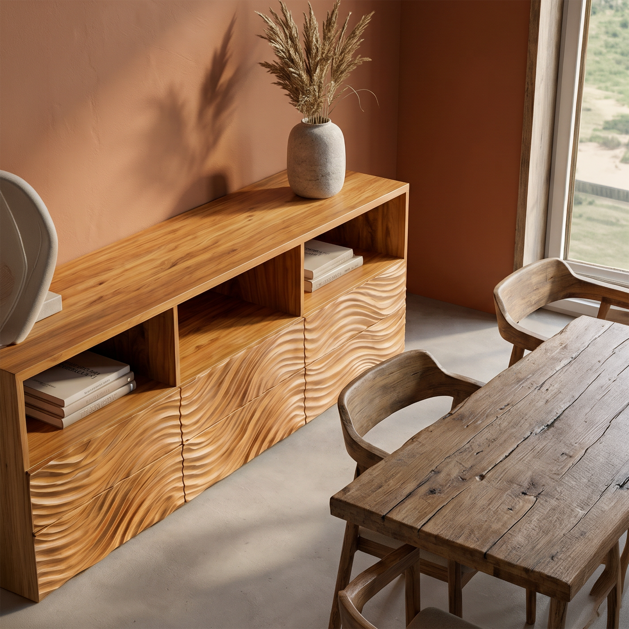 Sculptural Sideboard With Organic Relief Pattern For Living Room SINLSASC528
