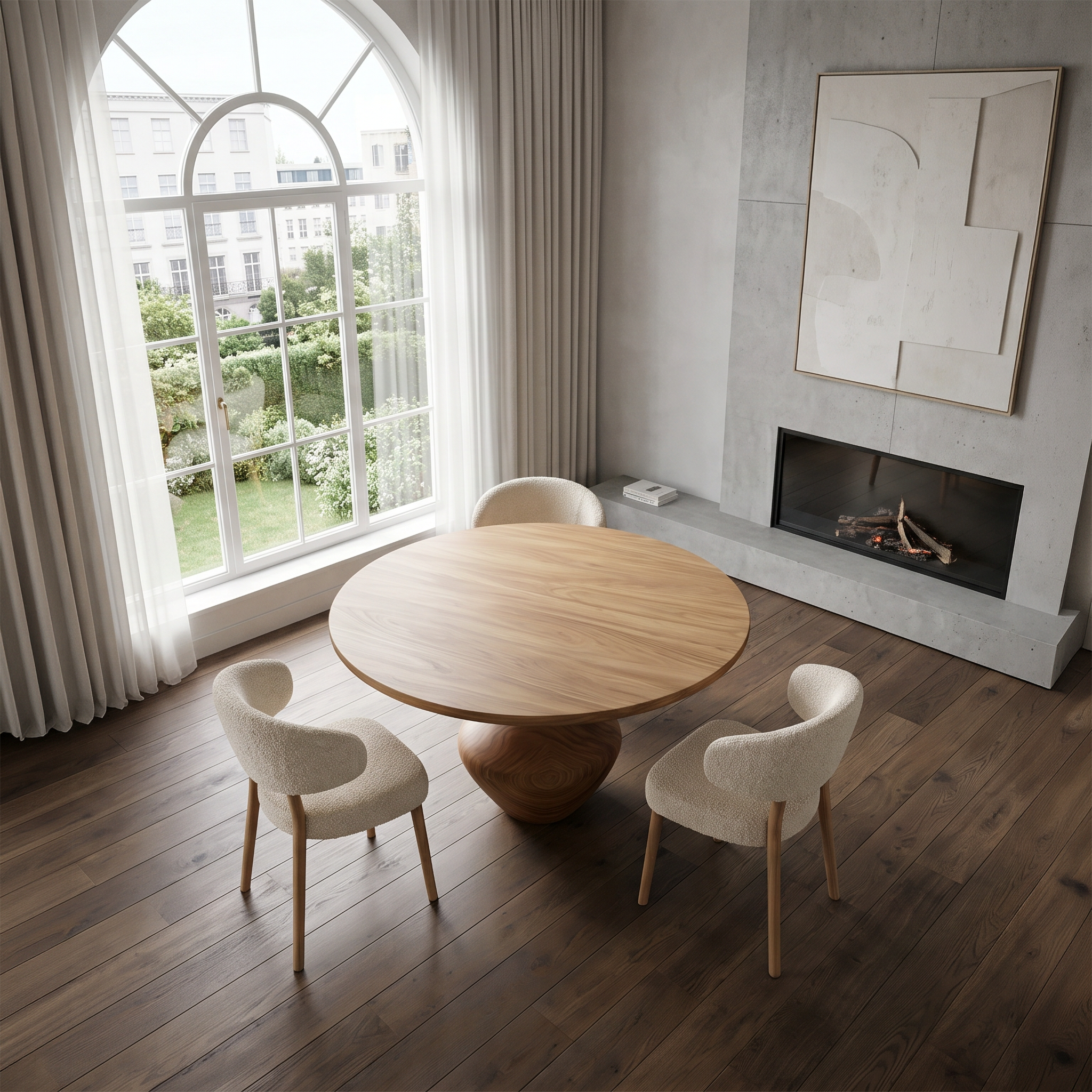 Rustic Dining Table With Sculptural Solid Wood Pedestal Base Farmhouse Round Dining Table With Sculptural Wooden Base For Kitchen SINLSADT196