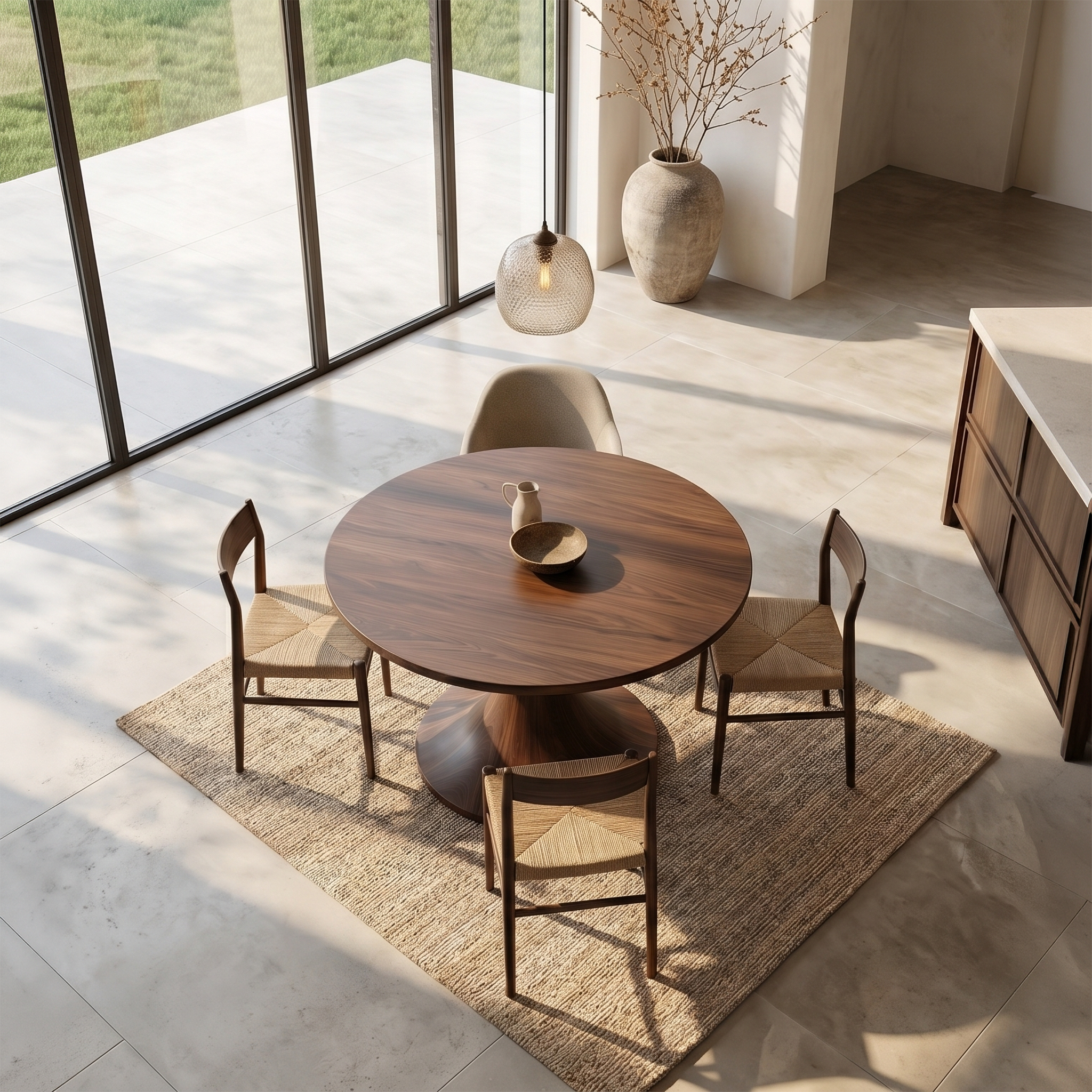 Contemporary Dining Table With Handcrafted Solid Wood Pedestal For Kitchen SINLSADT198