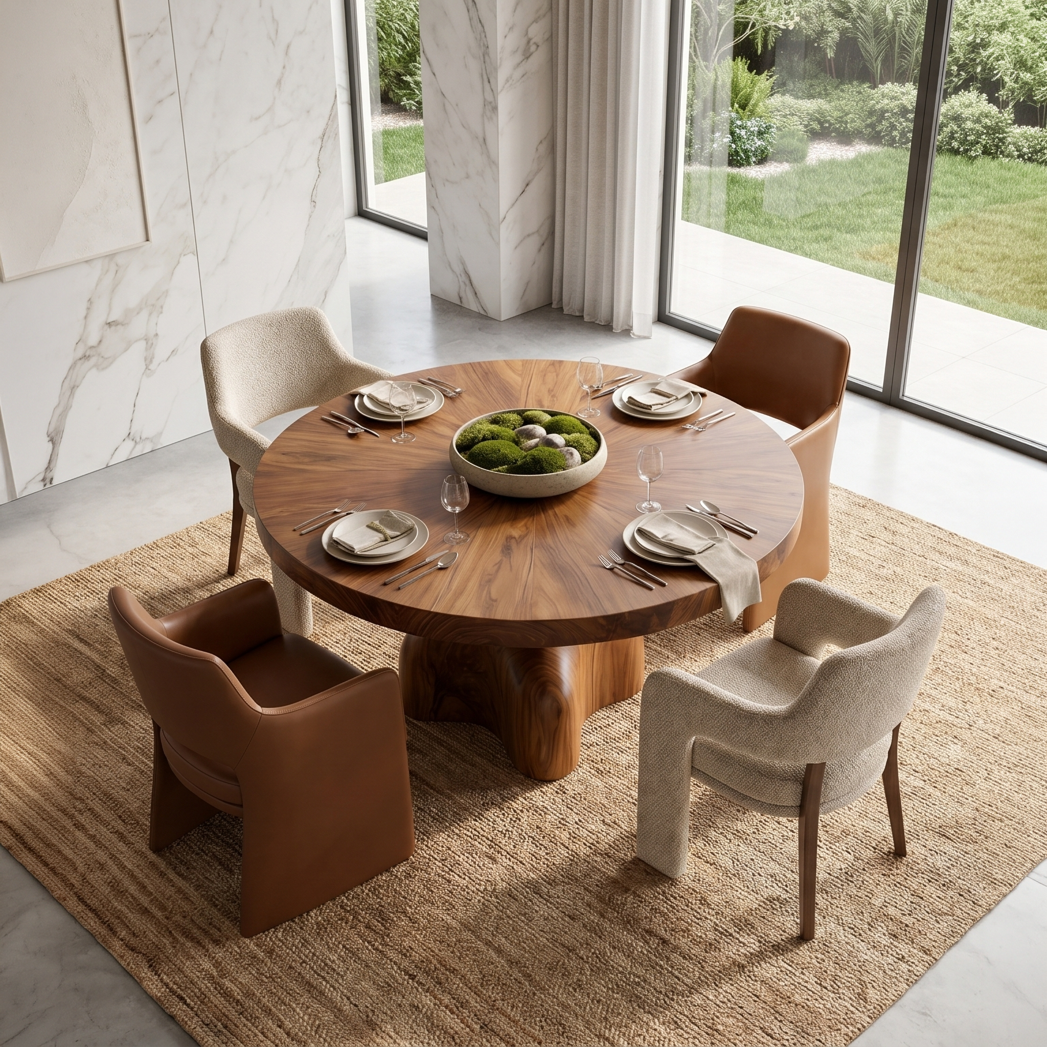 Contemporary Round Dining Table With Sculptural Solid Wood Pedestal For Dining Room SINLSADT201
