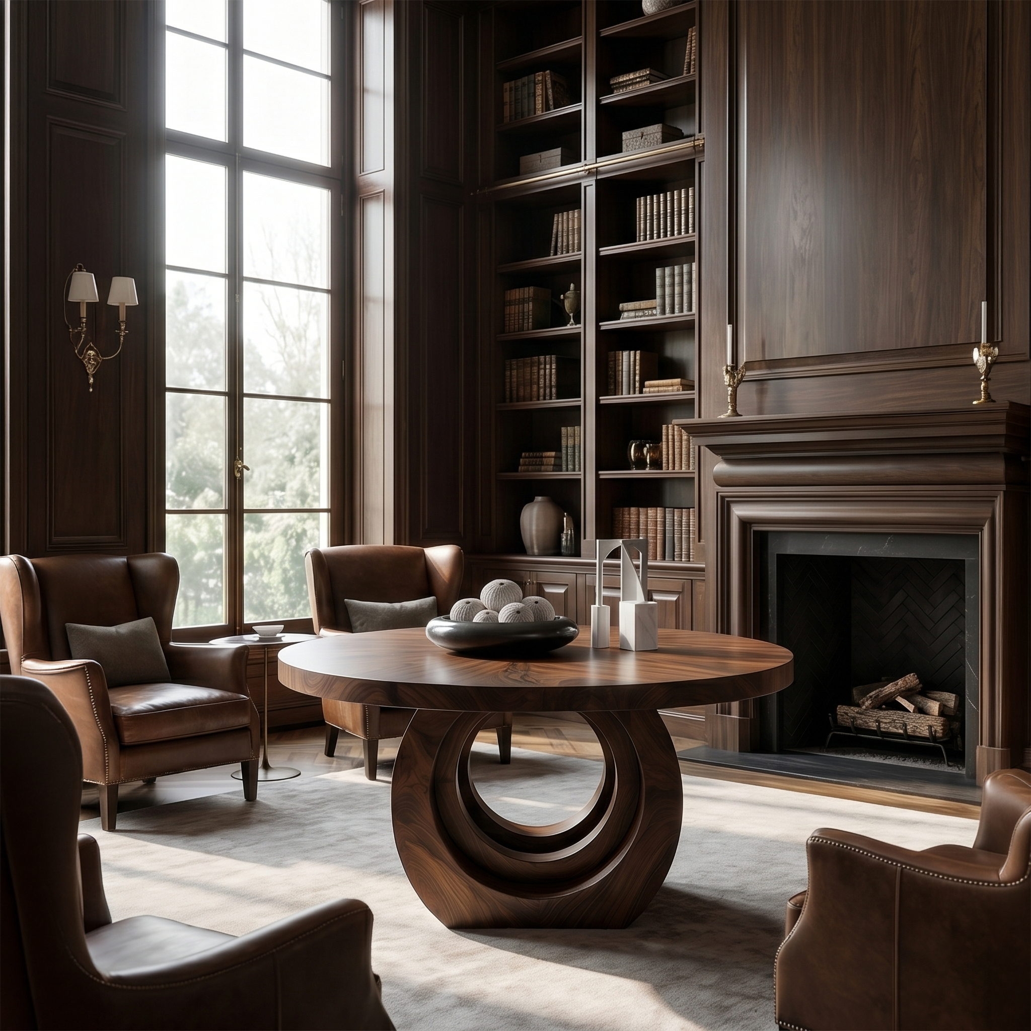 Contemporary Round Foyer Table With Sculptural Open Ring Base For Entryway And Hallway SINLSAFT043