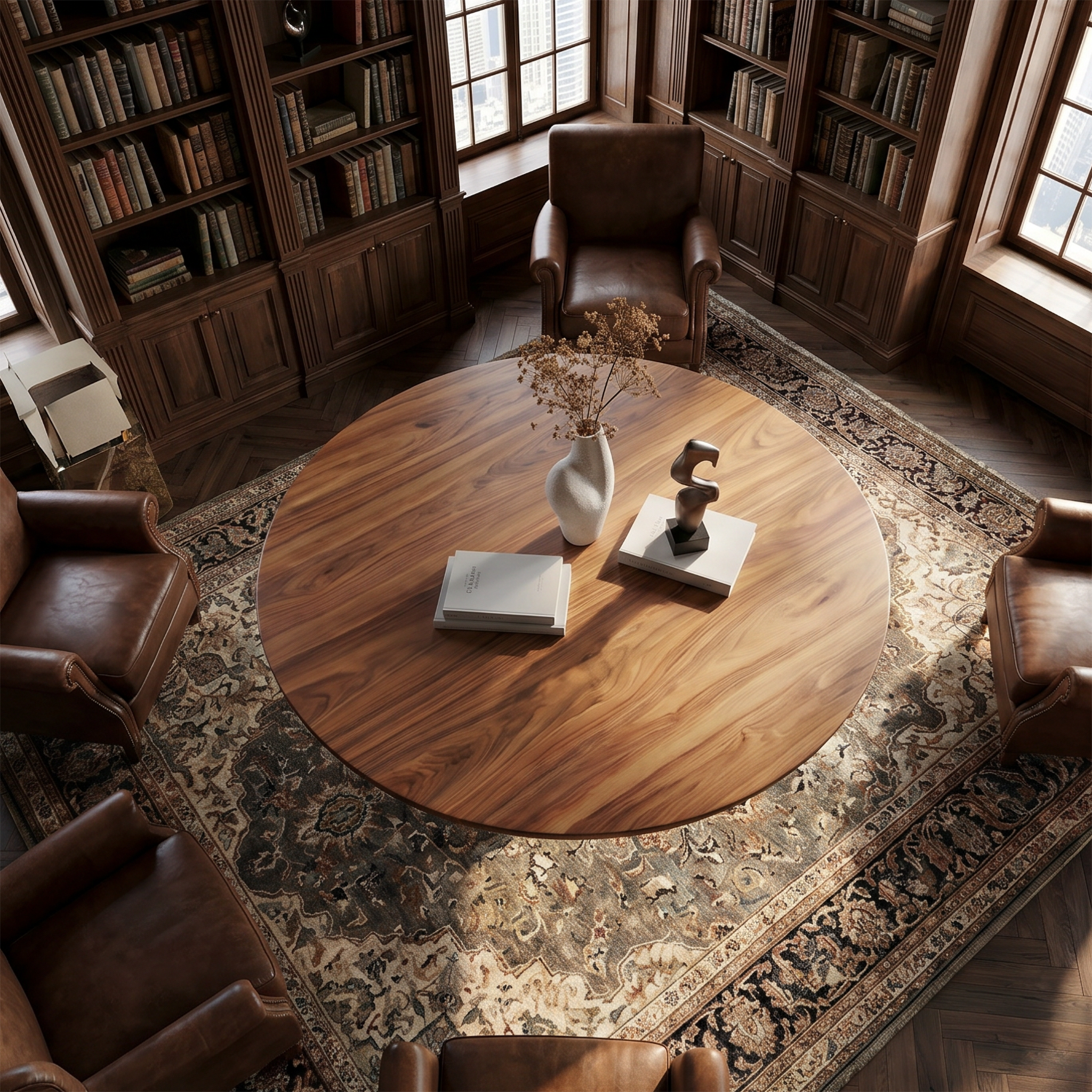 Contemporary Round Foyer Table With Turned Solid Wood Pedestal Base For Entryway And Hallway SINLSAFT046