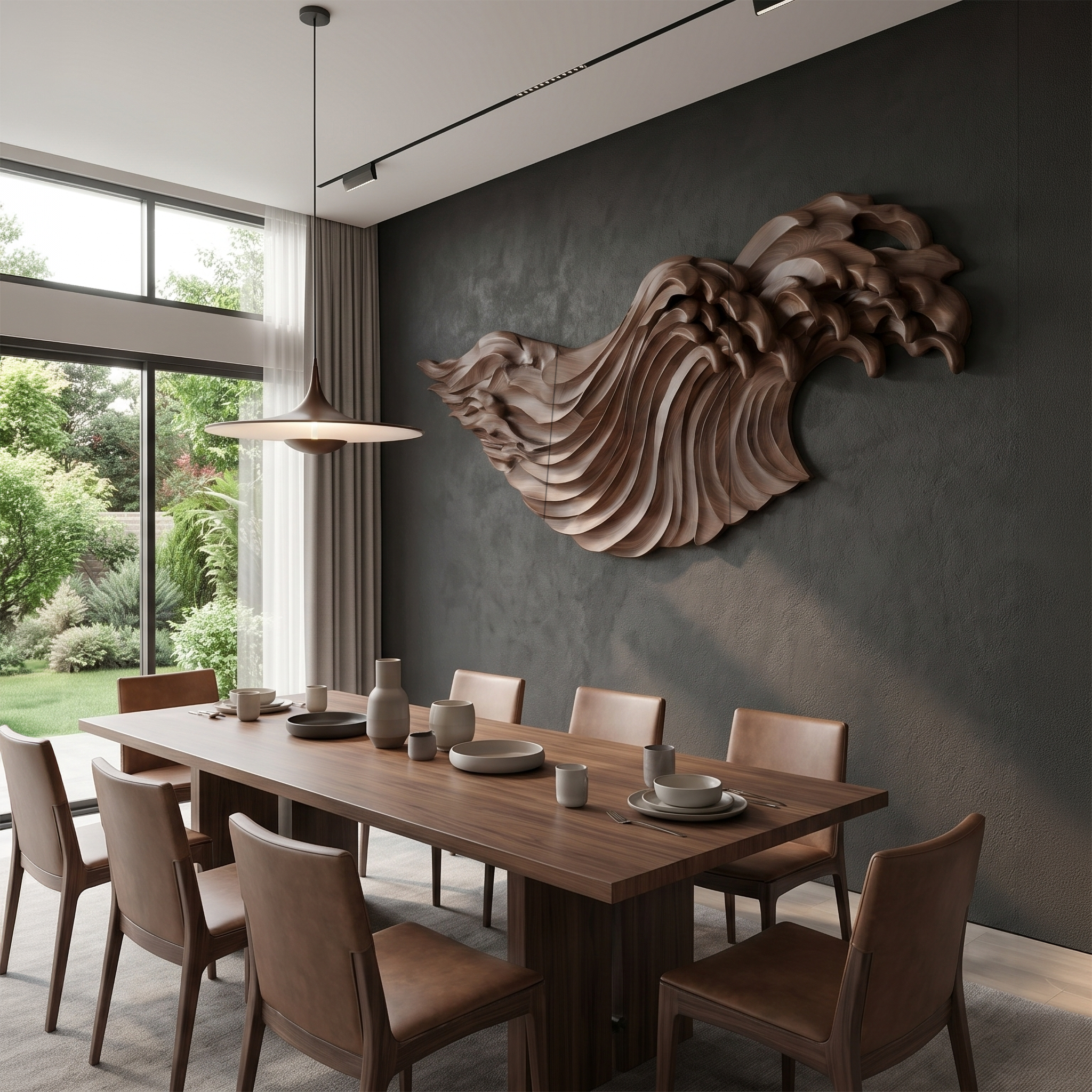 Abstract Ocean Wave Wooden Wall Art With Flowing Sculptural Design For Living Room And Bedroom SINLSAWD099