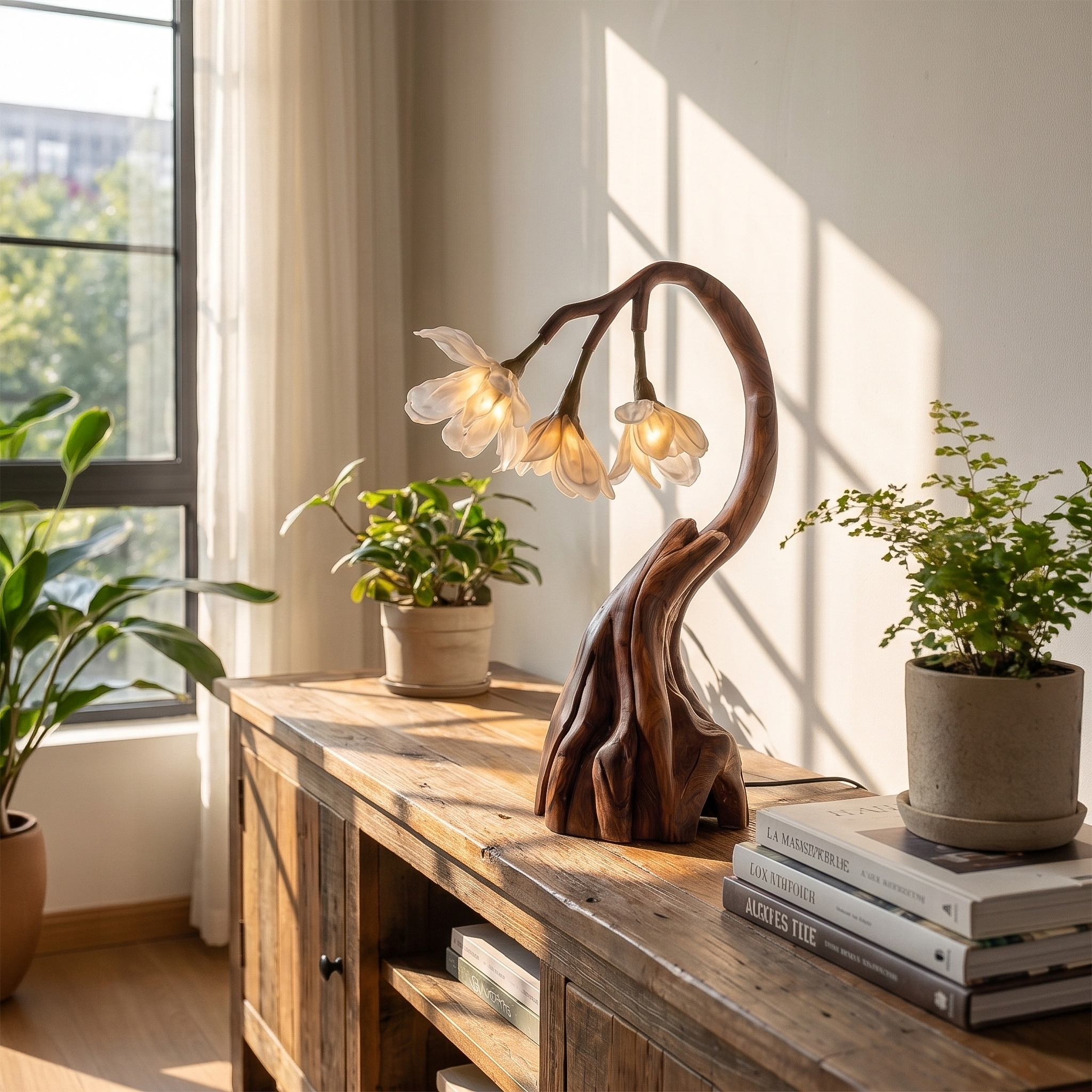 Rustic Tree Branch Table Lamp With Sculptural Wood Base For Living Room And Bedroom SINLSATL001