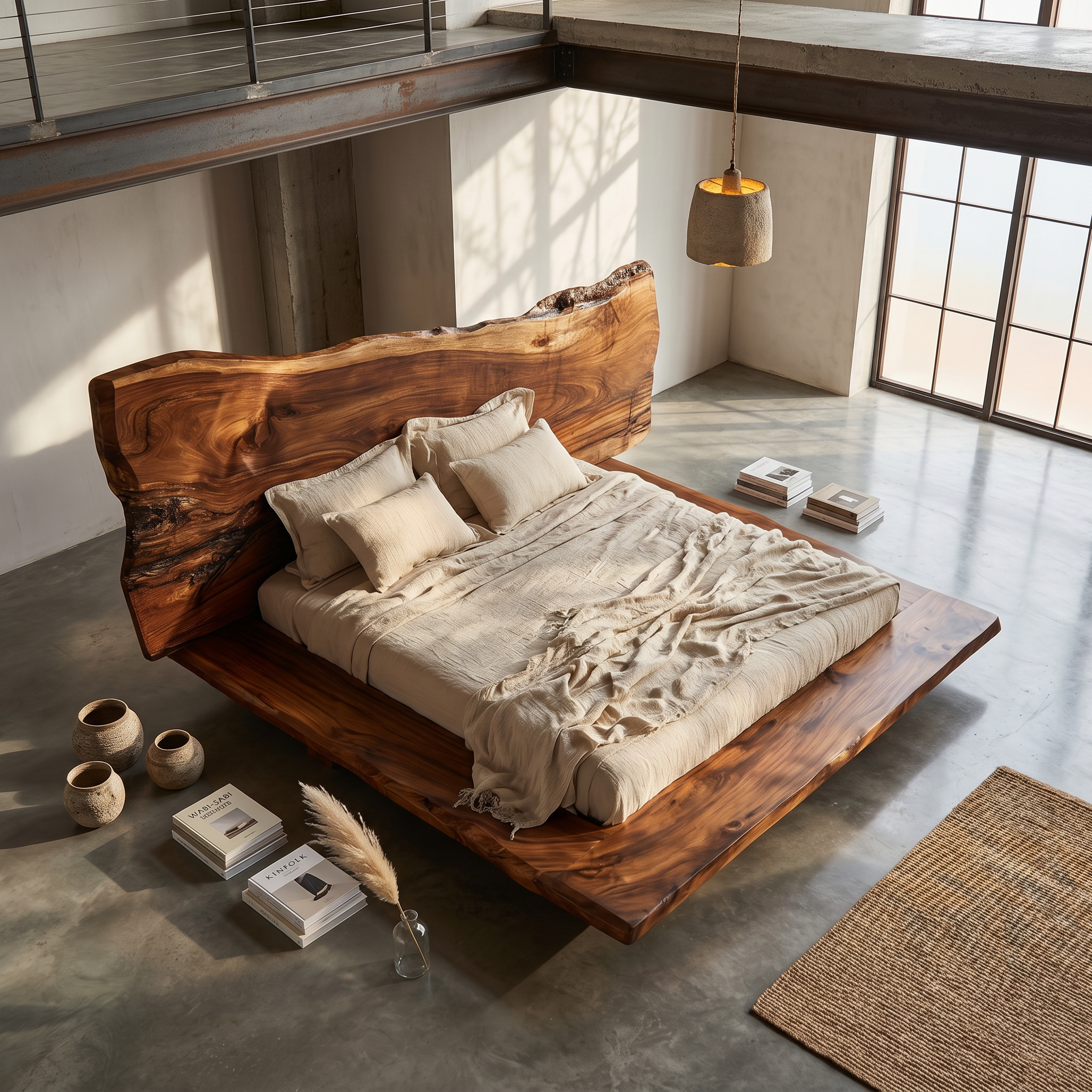 Japandi Bed Frame With Handcrafted Solid Wood Design For Bedroom SINLSAWB133