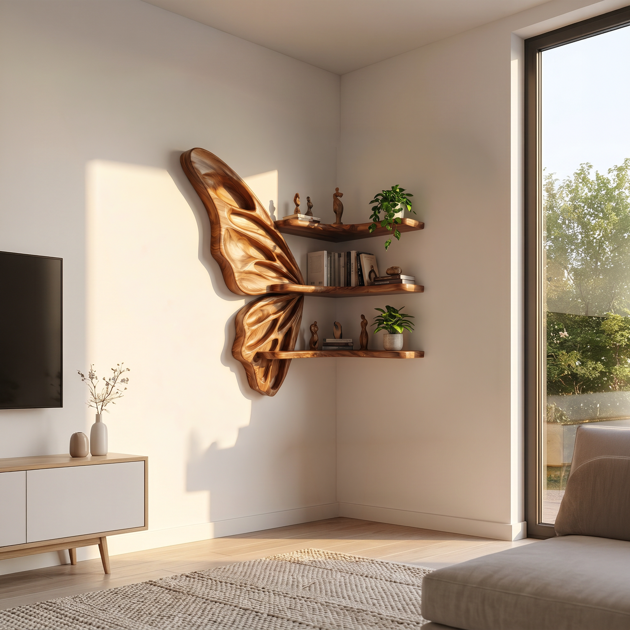 Organic Butterfly Wall Shelf With Floating Display Shelves For Living Room SINLSAFL542