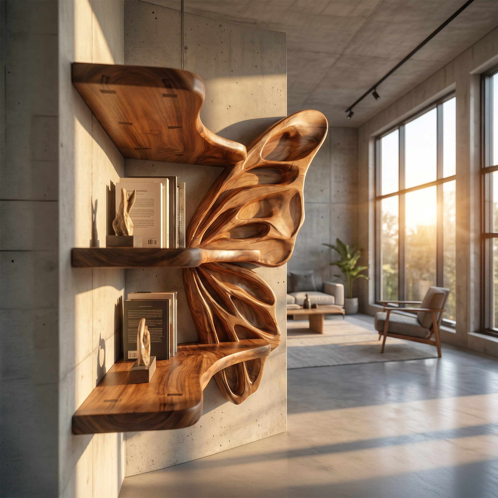 Rustic Butterfly Floating Shelf With Natural Live Edge Wood Design For Living Room SINLSAFL543