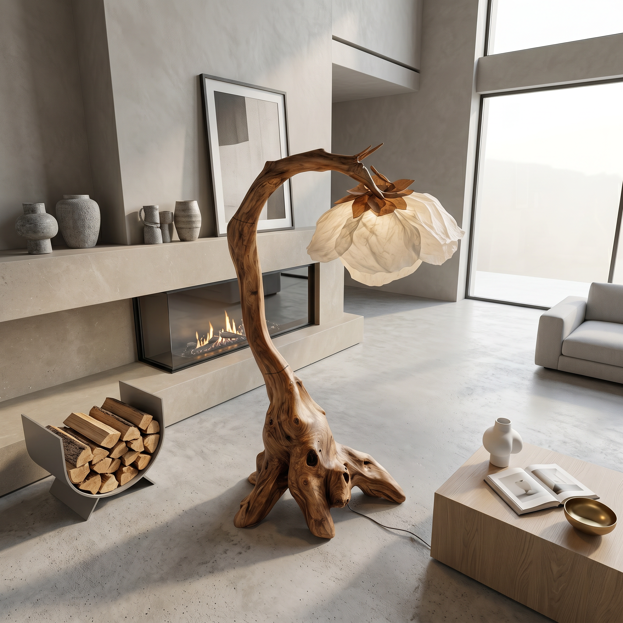 Organic Floor Lamp With Tree Branch Silhouette For Bedroom And Reading Nook SINLSAFLP096